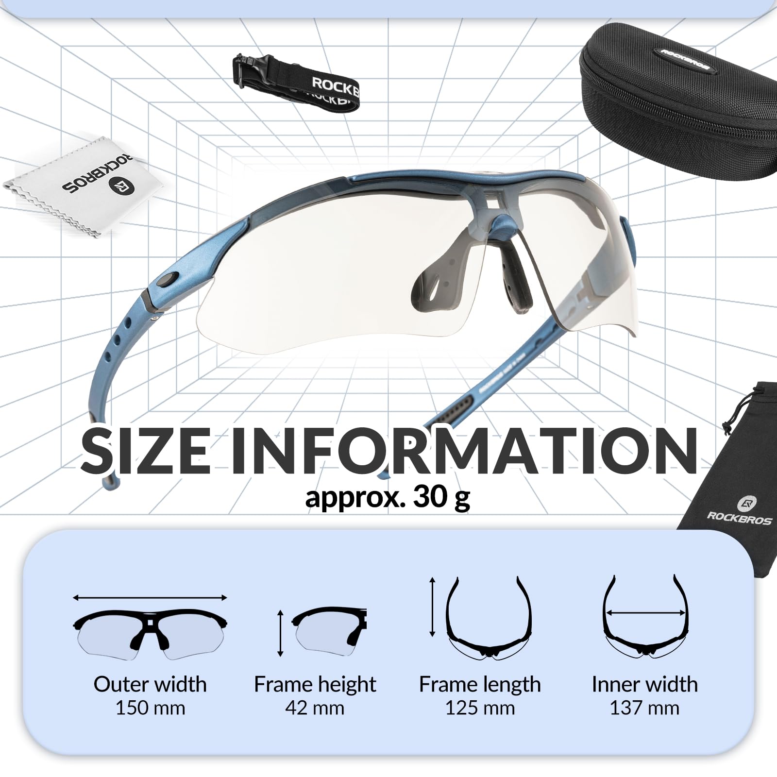 ROCKBROS Fahrradbrille Selbsttönend Brille Sonnenbrille für Herren Damen UV 400 mit Kopfband Outdoorsport für Brillenträger Fahren Laufen MTB