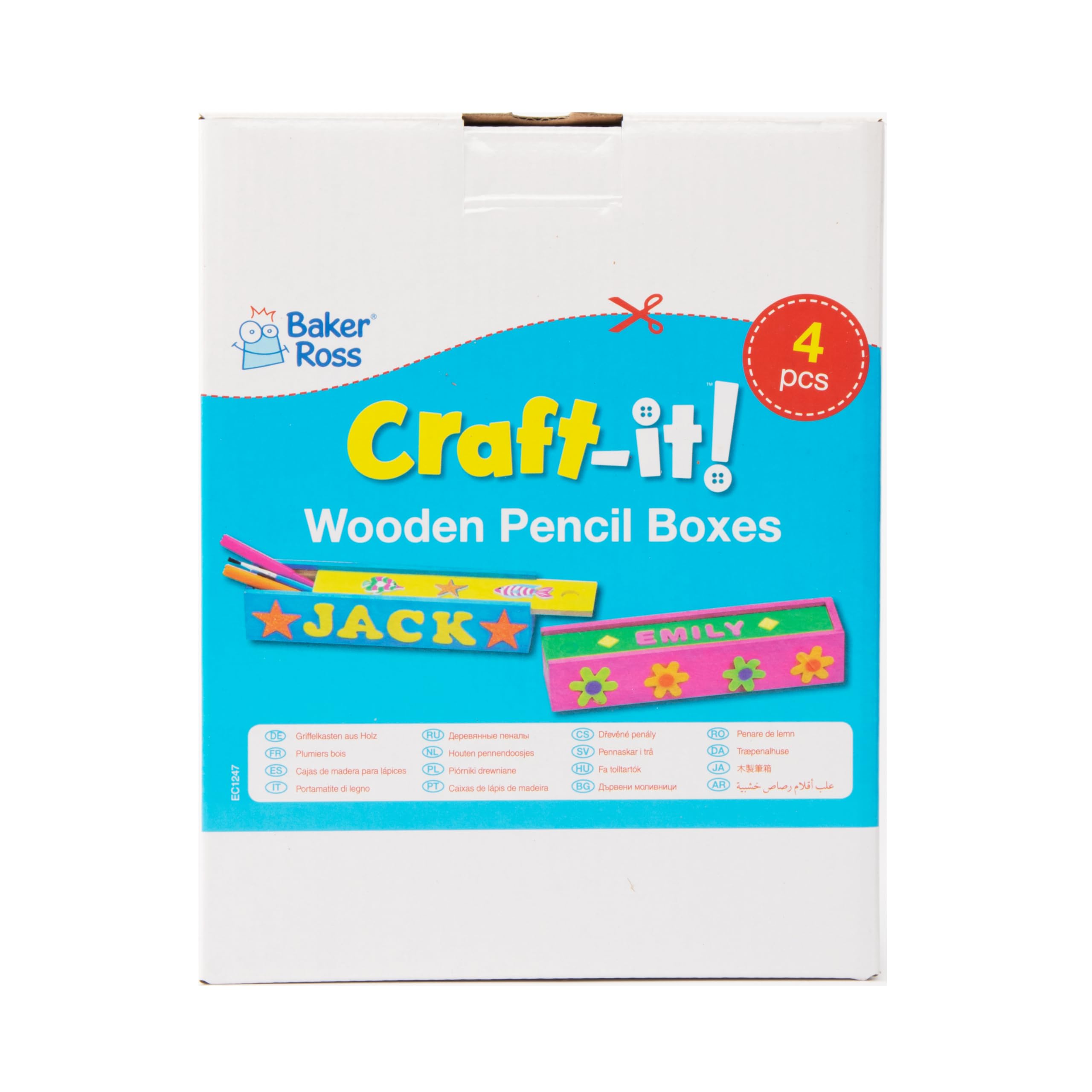 Baker Ross EC1247 Wooden Pencil Boxes (Box of 4) Plain Wood Pencil Boxes For Kids To Decorate,20cmx5cmx4cm - Image 4