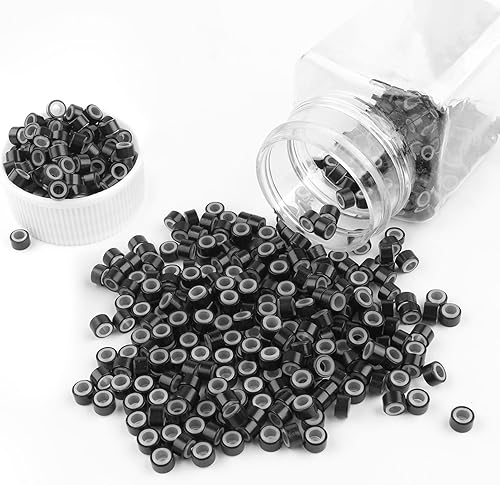 Miniatura 1 de Cuentas de micro anillos forradas de silicona de 0.197 pulgadas para extensiones de cabello, extensiones de cabello con punta en I Tip para