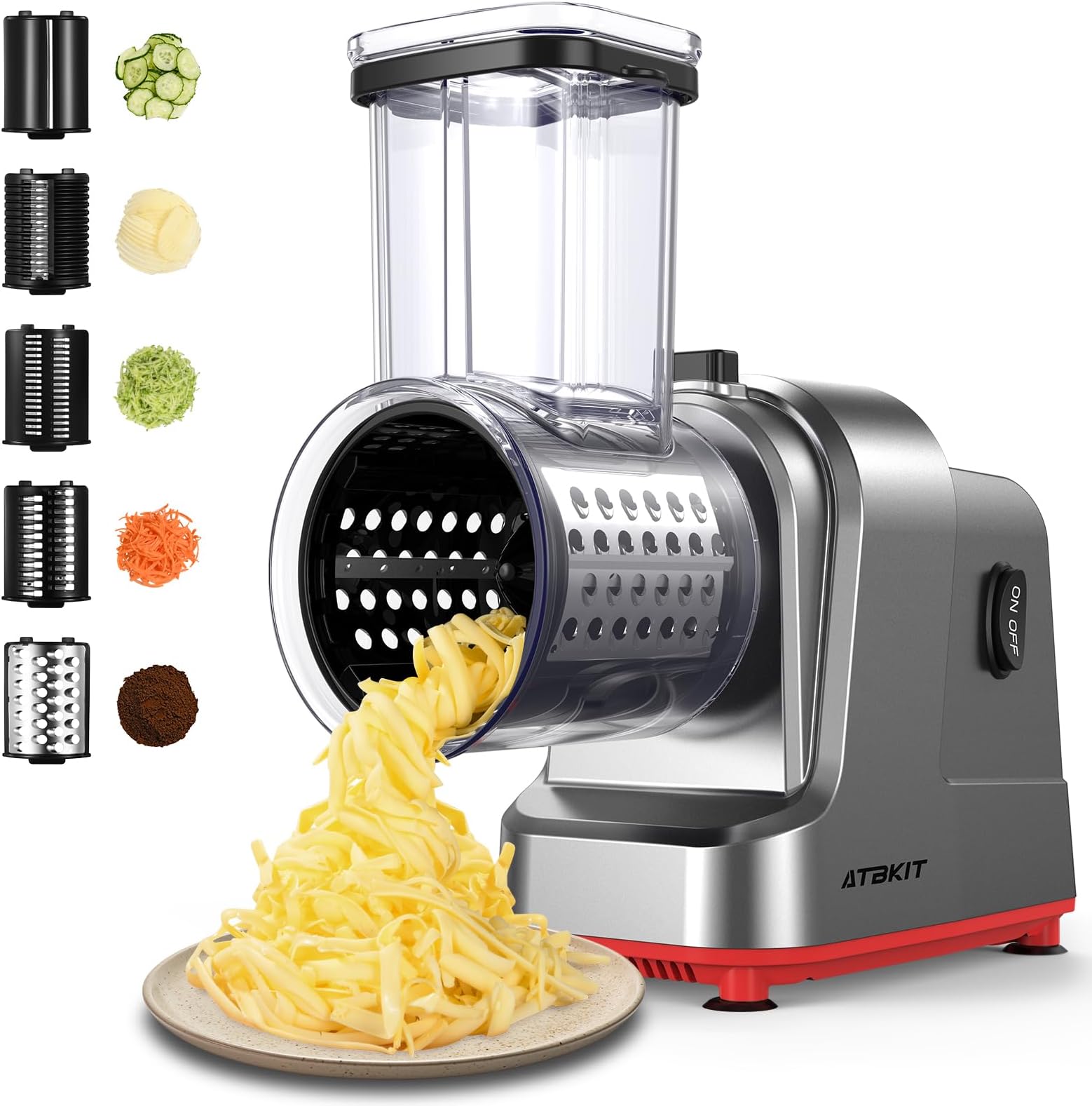 Electric Cheese Grater, Salad Maker With 5 Different Shapes of Blades, Electric Salad Machine for Cheeses, Fruits and Vegetables, 250W Electric Slicer Shredder