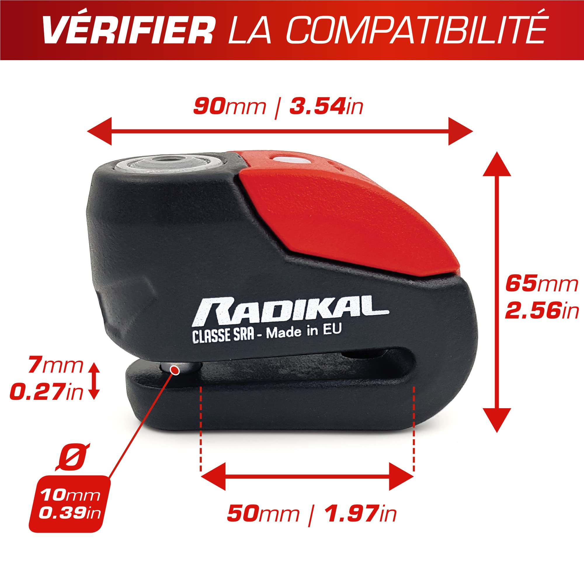 RADIKAL RK10 Antivol Moto Homologué SRA Bloque Disque | Alarme Premium 120dB, on/Off Activation, LED Alerte, Warning Pre-Alarm | Double Verrouillage Acier Cémenté 10mm, Bloc Sécurité Moto Scooter