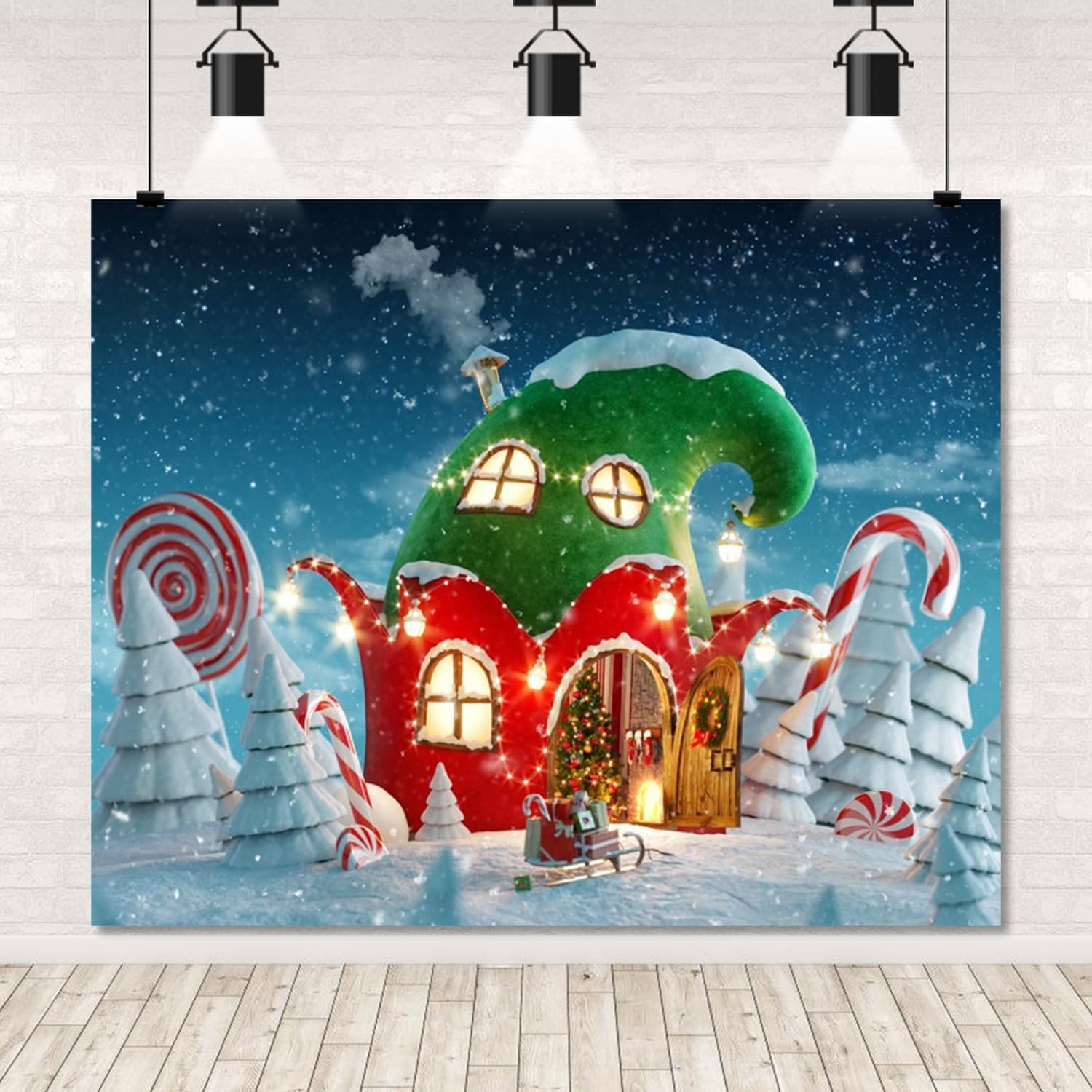 10x8ft Christmas Candy House Backdrop Christmas Village