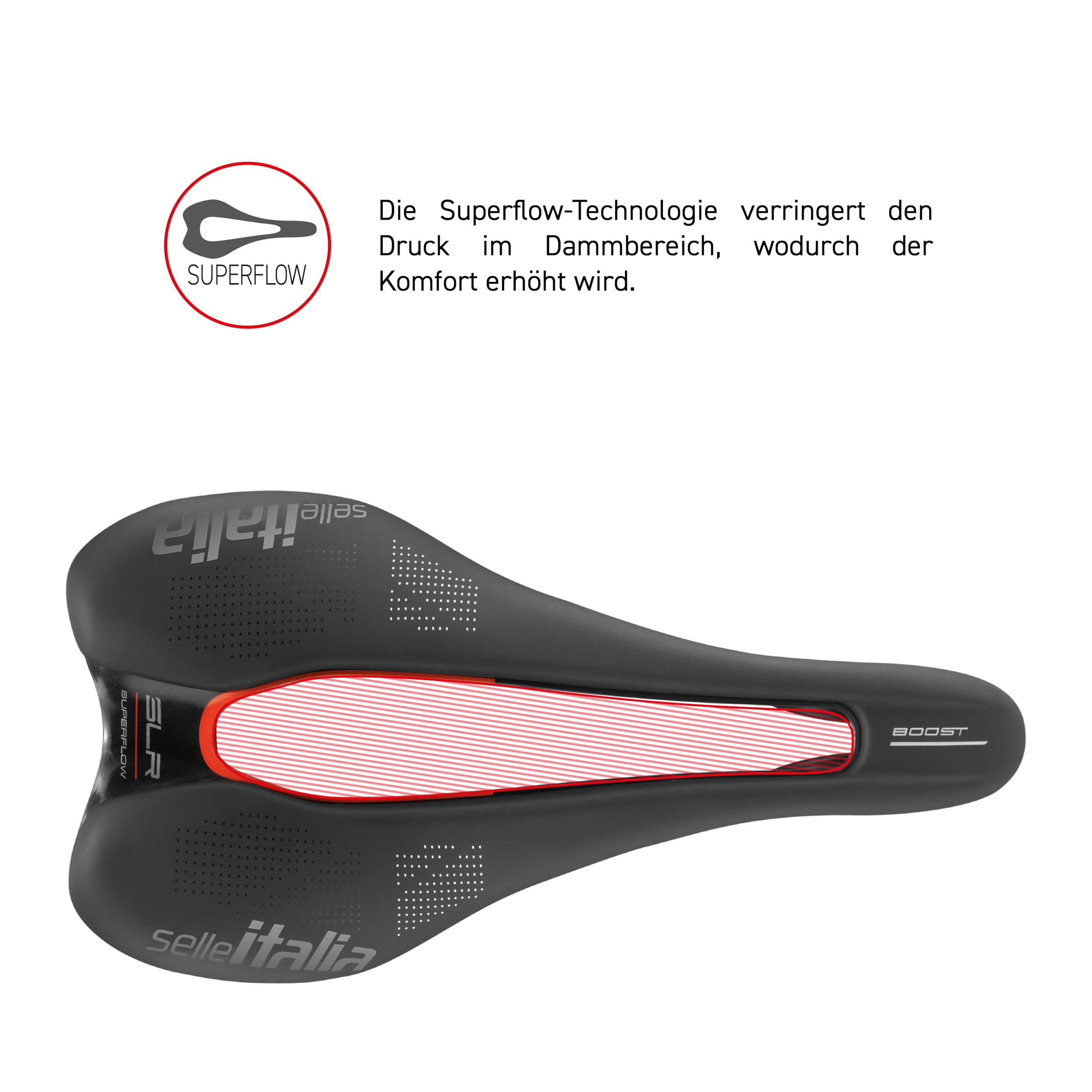 Selle Italia SLR Boost KC TM Superflow - Fahrradsattel mit klassischem SLR-Design, bequemer Rennradsattel aus Gel und Superflow-Loch, Chrom-Mangan- Rahmen