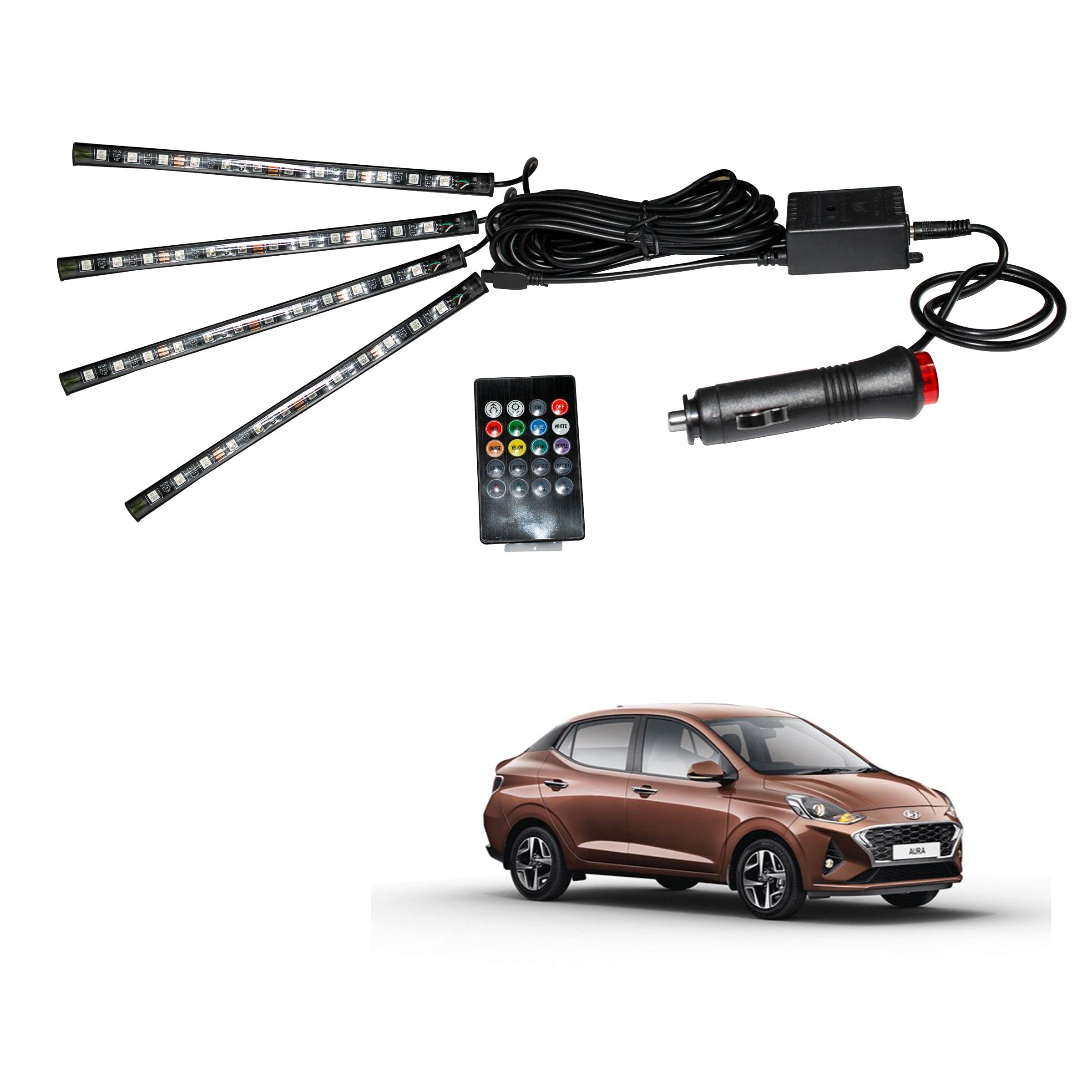 Asryd Atmosphere Light 12 LED RGB Multi Color Car Interior Decorative Floor Light with Sounds Activated Wireless IR Remote Control Lighting Kit For Hyundai Alcazar