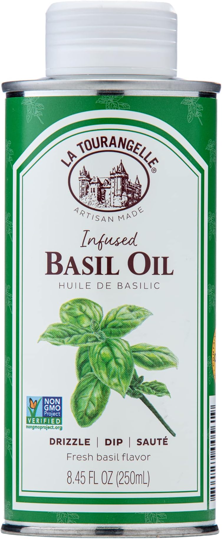 La Tourangelle, Basil Oil, Expeller-Pressed High-Oleic Oil, Great for Salads, Finishing Oil, Spread, Sauce, Dips, 8.45 fl oz