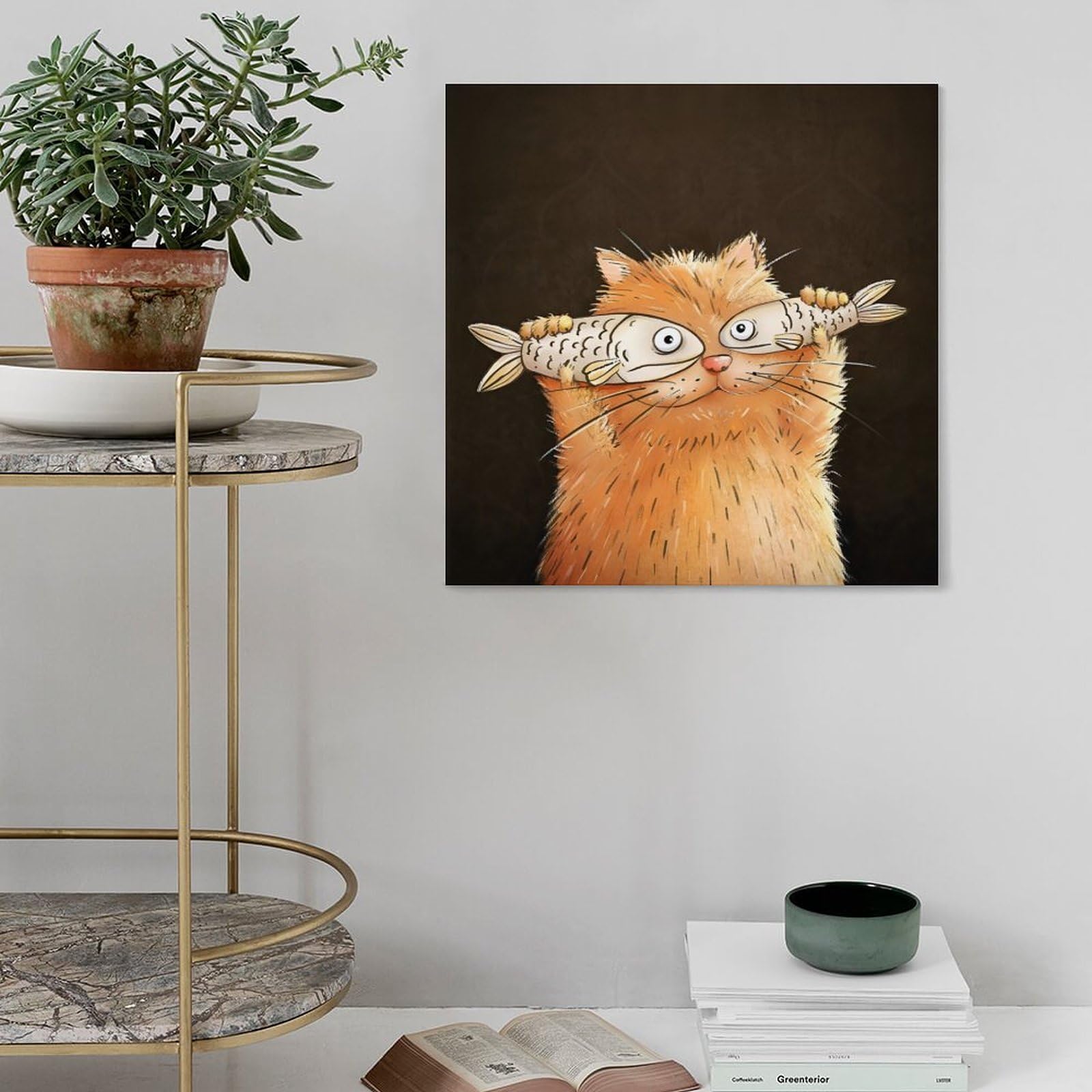 Amazon.co.jp: 面白い 猫と魚 ネコ柄 アニメの抽象絵画 アートポスター