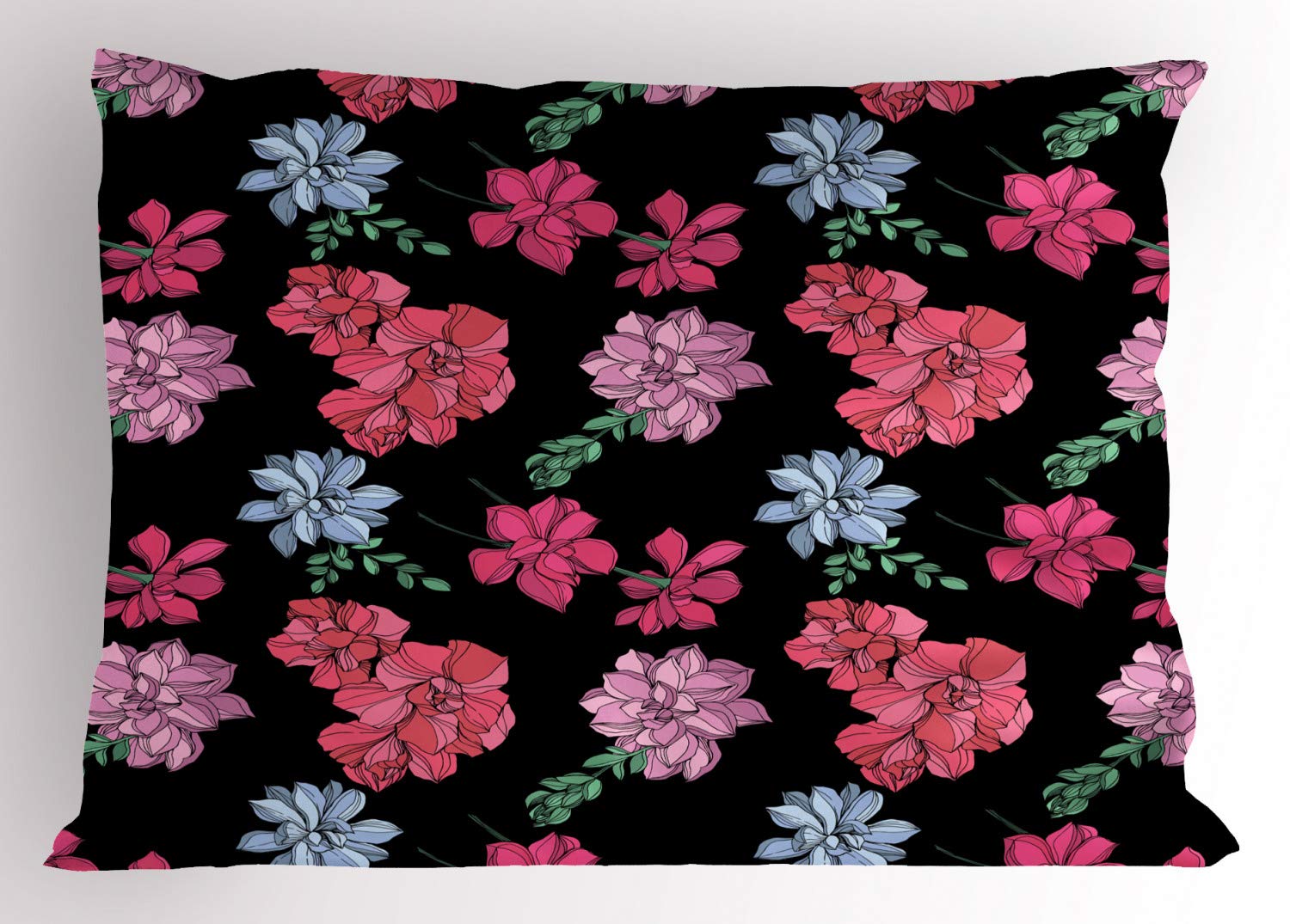 Ambesonne Floral Pillow Sham Set of 2, Hand Drawn Romantic Botanic Colorful Succulent Cacti Flowers Branches Foliage, Quality Microfiber Bedding Item for All Seasons, 26