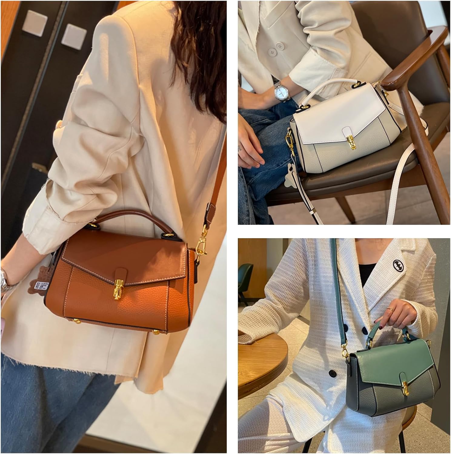 imeetu Genuine Leather Crossbody Bag for Women, Tote Bag Removable Shoulder Strap - Image 2