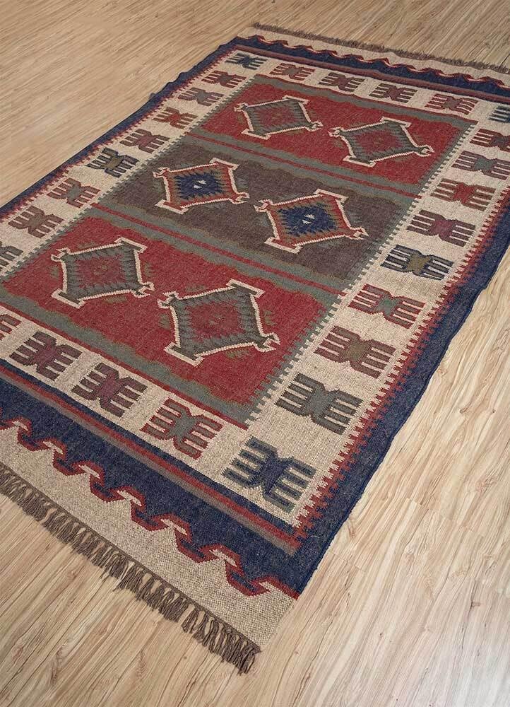 Tapis Kilim en laine et jute fait à la main - Tapis rustique bohème tribal (200 × 300 cm)
