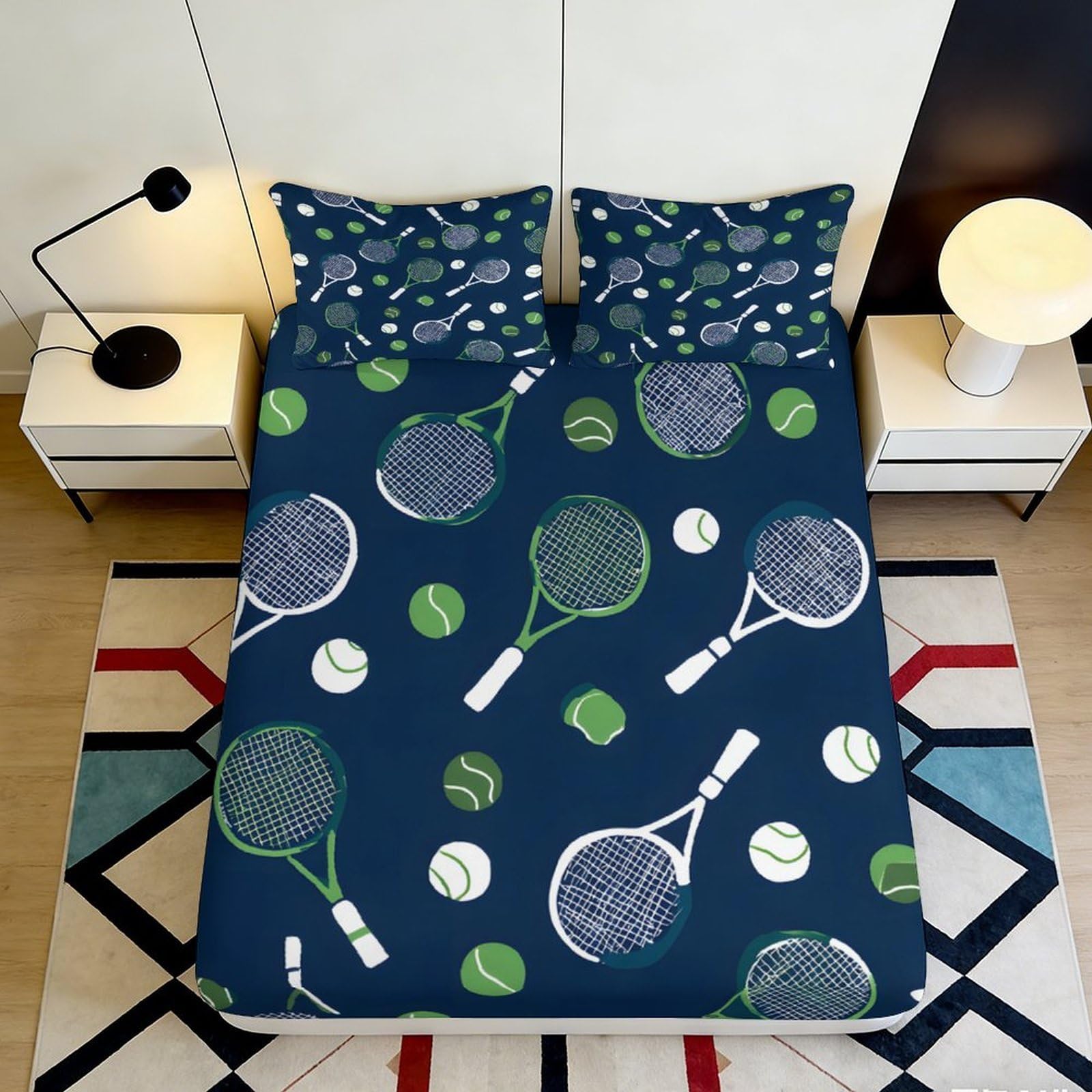 Jqzkxnhpbr Style-7 3D Printed Tennis Racket Fitted Sheet Microfiber Soft Breathable Tennis Ball Mattress Cover For Bedroom Dorm Decor 90X200x25cm