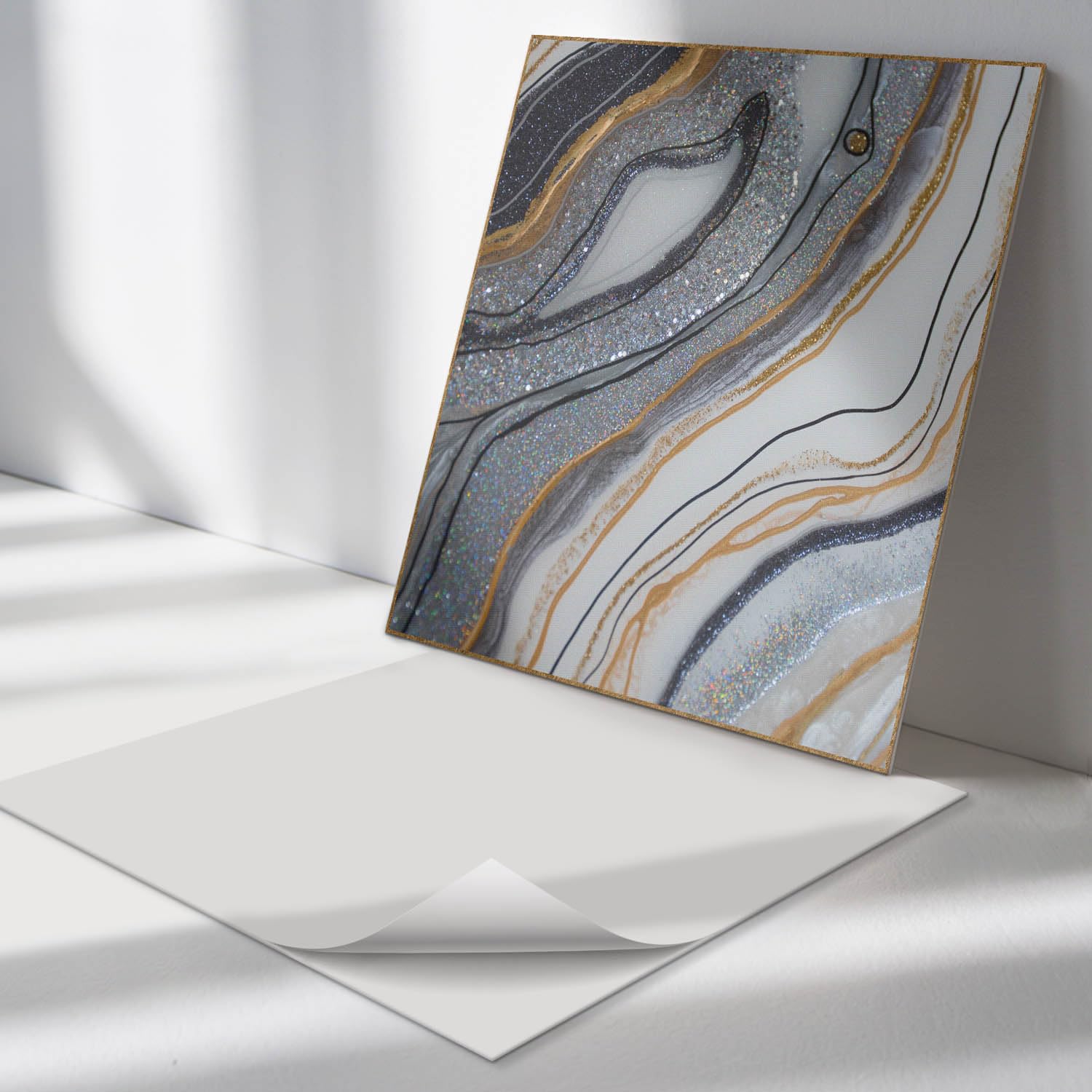 Azulejos Decorativos 50x50 cm Protección Contra Daños Decoración Antischizzo Fácil de Limpiar 4 Piezas Revestimiento del Suelo Vinilo Sostenible - Onde astratte con brillo