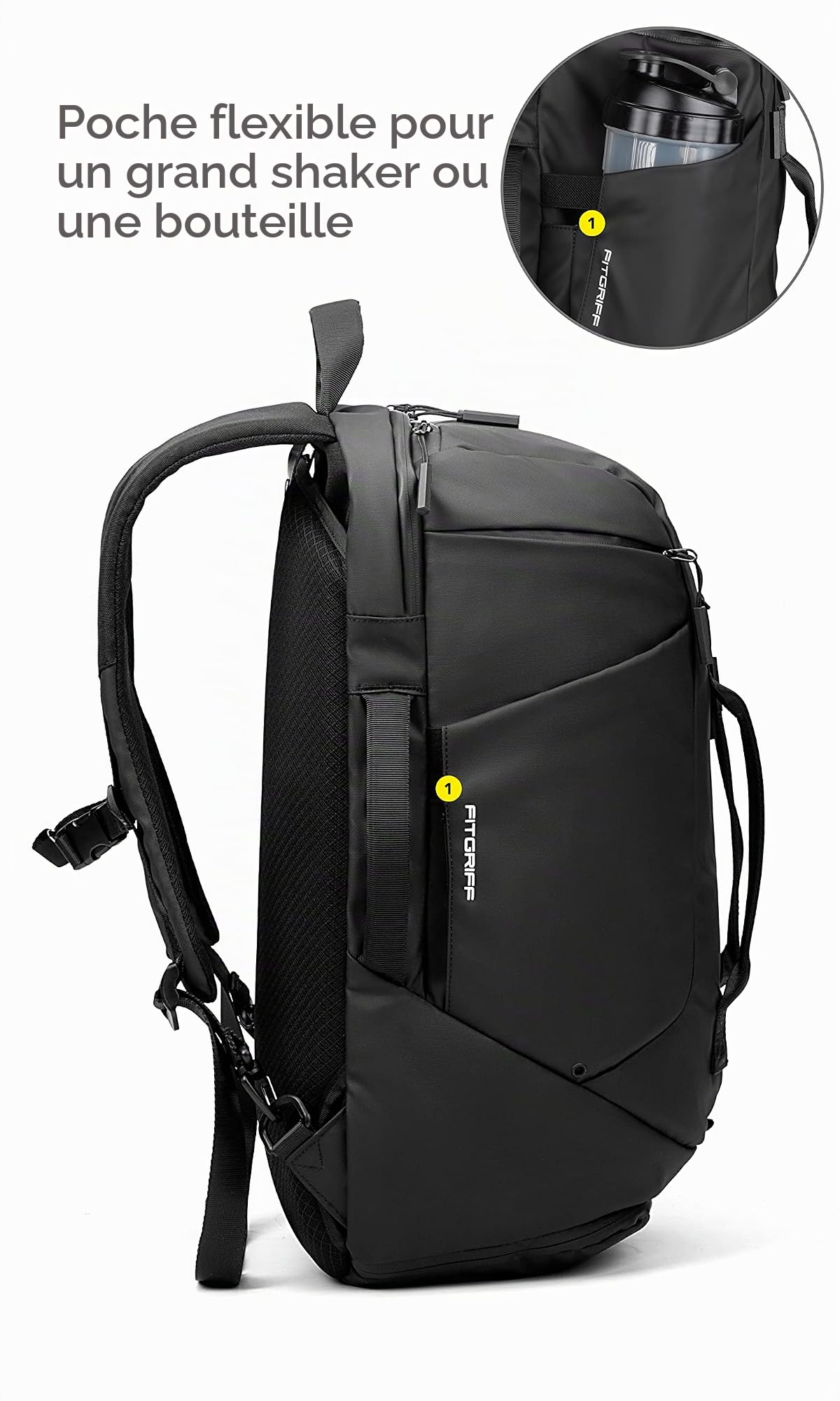 Fitgriff® Sac de Sport a Dos - Sacs à Dos avec Compartiment pour Chaussures et Ordinateur Portable - pour Voyage et Fitness - Homme & Femme, Backpack (35L) (Black)