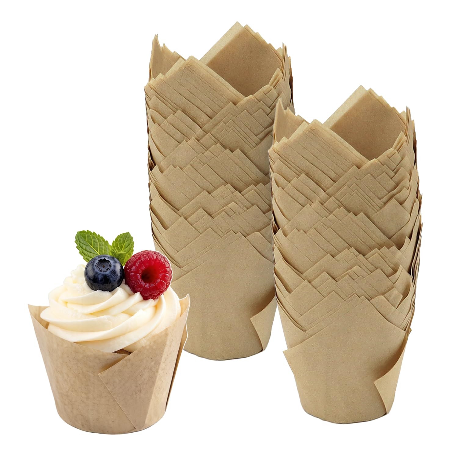 200 sztuk papierowych foremek do babeczek, rozmiar standardowy 5 cm | Naturalny, niewybielany papier pergaminowy UE, na imprezę, Boże Narodzenie i wesele, pasuje do formy do pieczenia muffinek