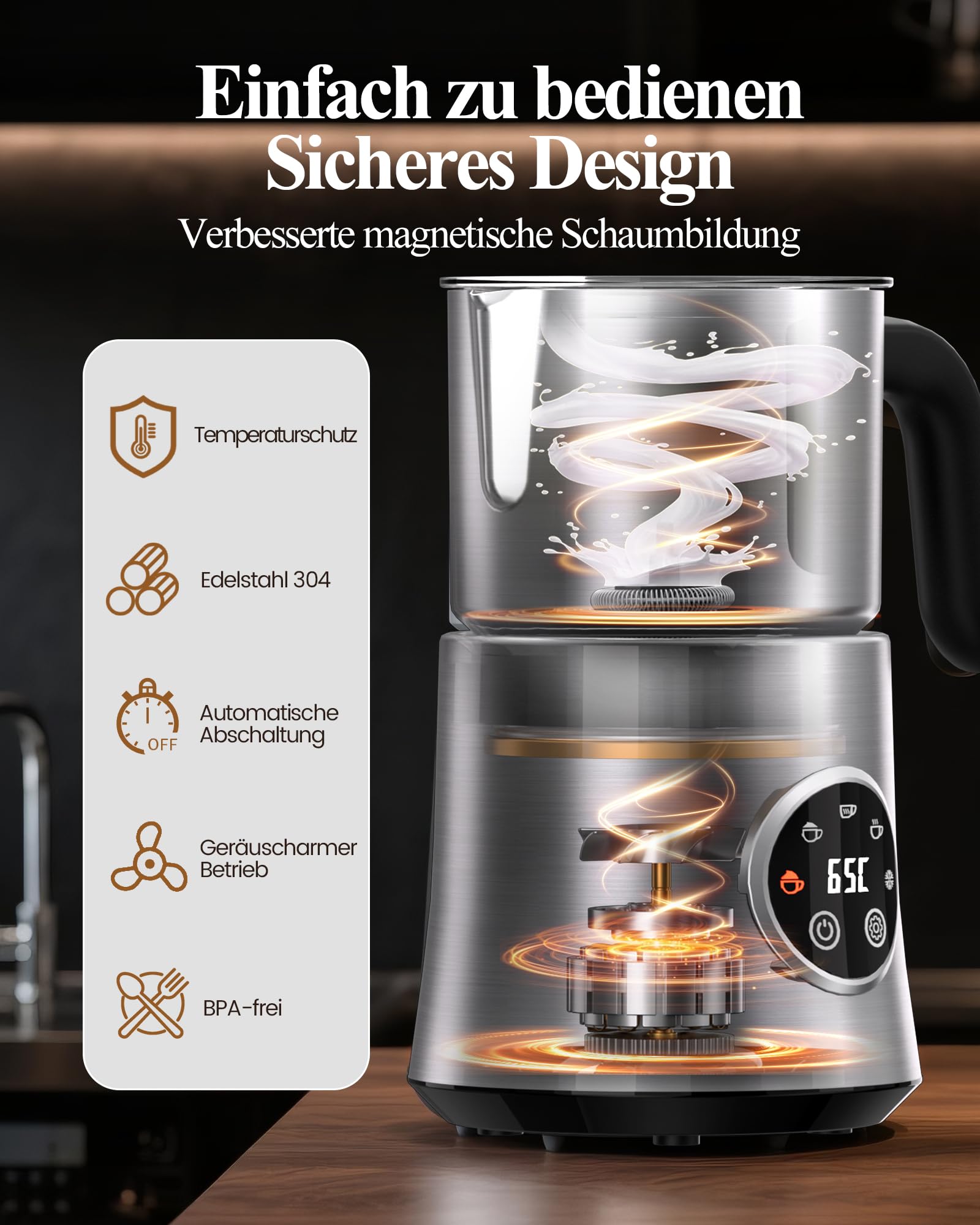 Milchaufschäumer Elektrisch 5 in 1 - Automatische Milchschäumer 500ml Großes Fassungsvermögen Milch Dampfer Spülmaschinenfest für Heißer Kalter Milchschaum Heiße Schokolade Latte Cappuccino