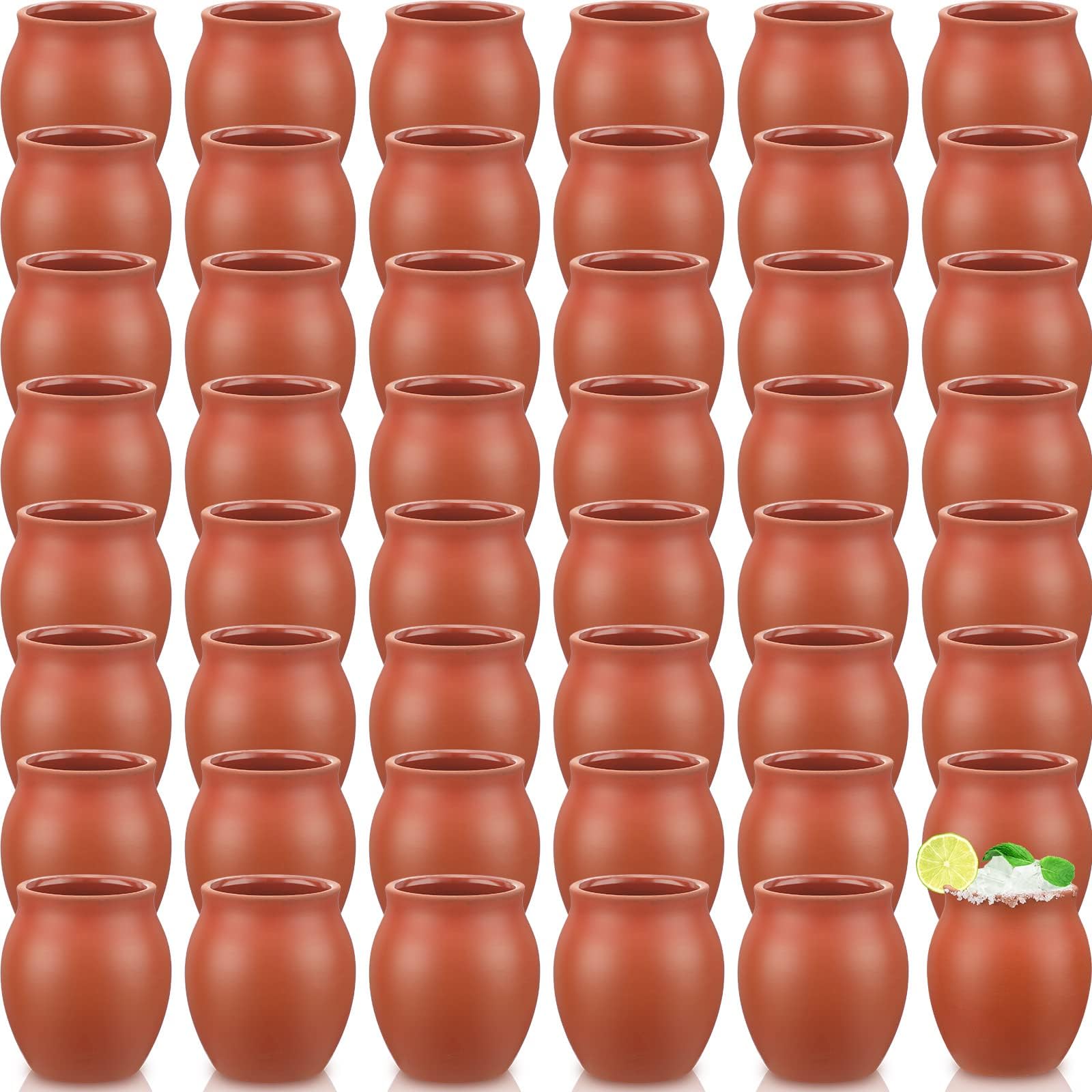 Gejoy 48 Pcs Cantaritos de Barro 3oz Mini Mexican Clay Shot Glasses for Tequila, Margaritas, Mojitos Handmade Pottery Cups for Taco Tuesday Fiesta Bar Party Decor(48 Pcs)
