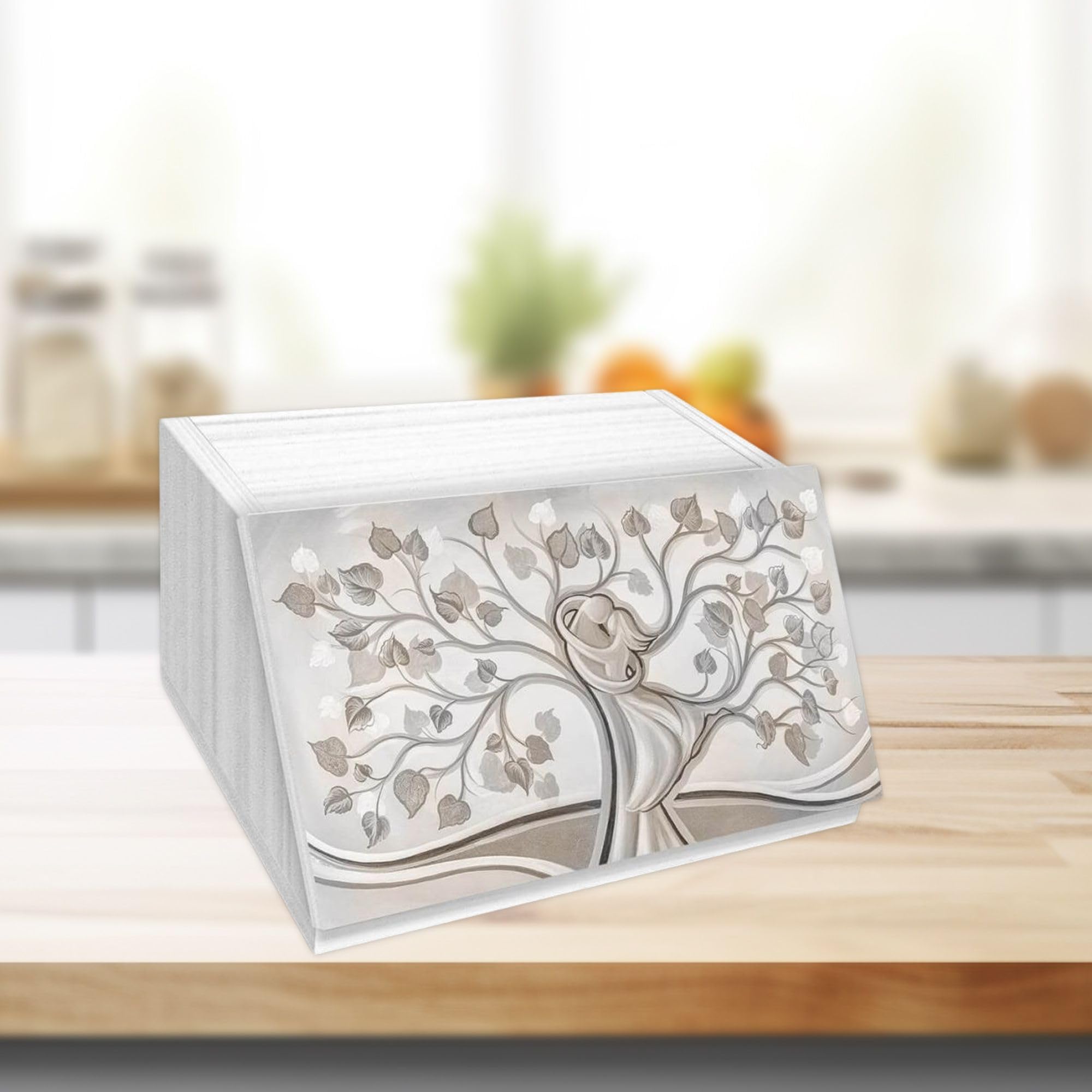 Lupia - Portapane White ALBERO ABBRACCIO amore e famiglia, Conserva Freschezza Pane, Versatile per Cibo Secco, Design Unico, Apertura frontale con Aerazione, 40x20x30cm, Chiaro, Legno