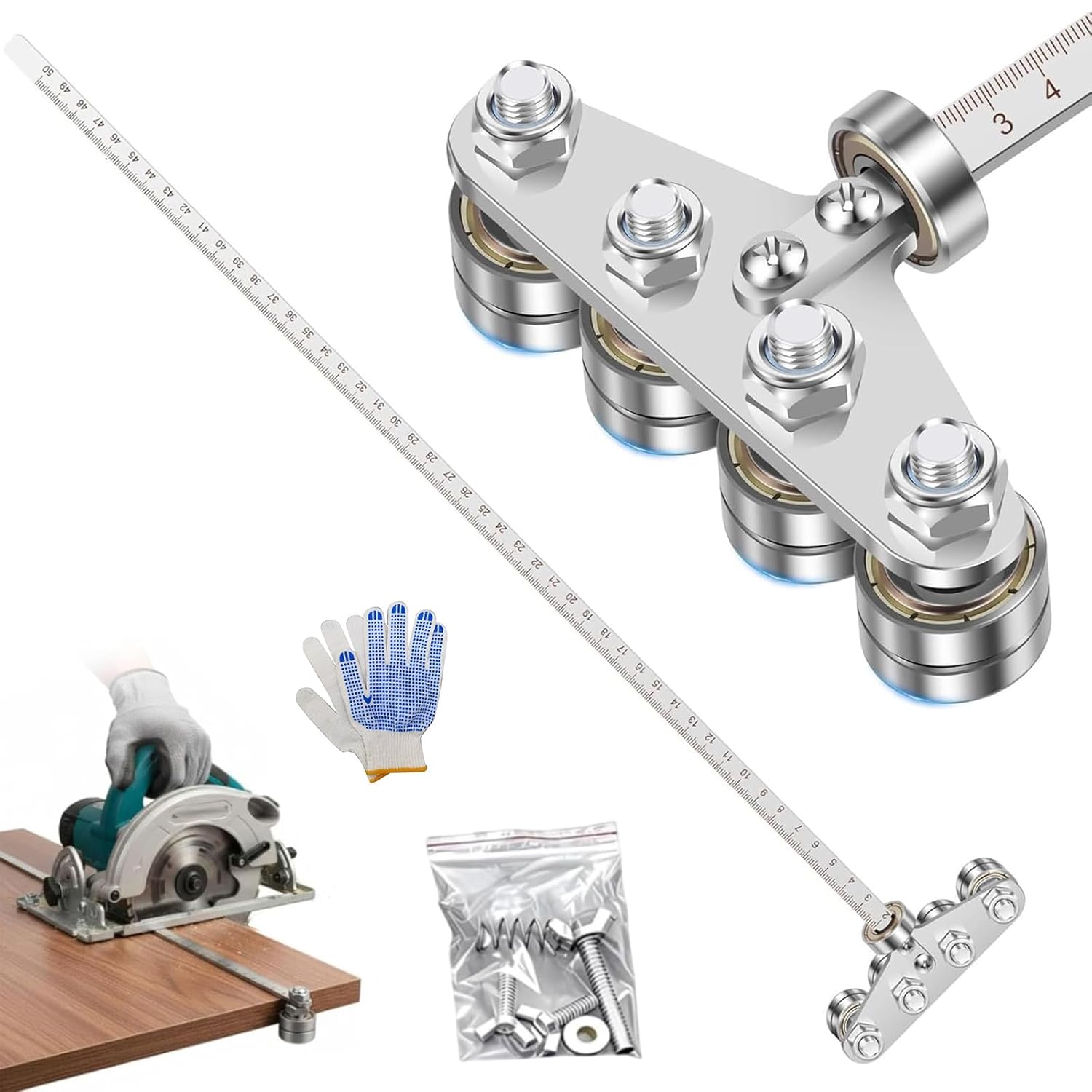 Sliding Guide for Circular Saw, 20 Inch Skate Plate Circular Saw Guide, Adjustable Calipers, Positioning Calipers Tool Track for Precise Measurements Easy Wood Cutting (Four-axis)
