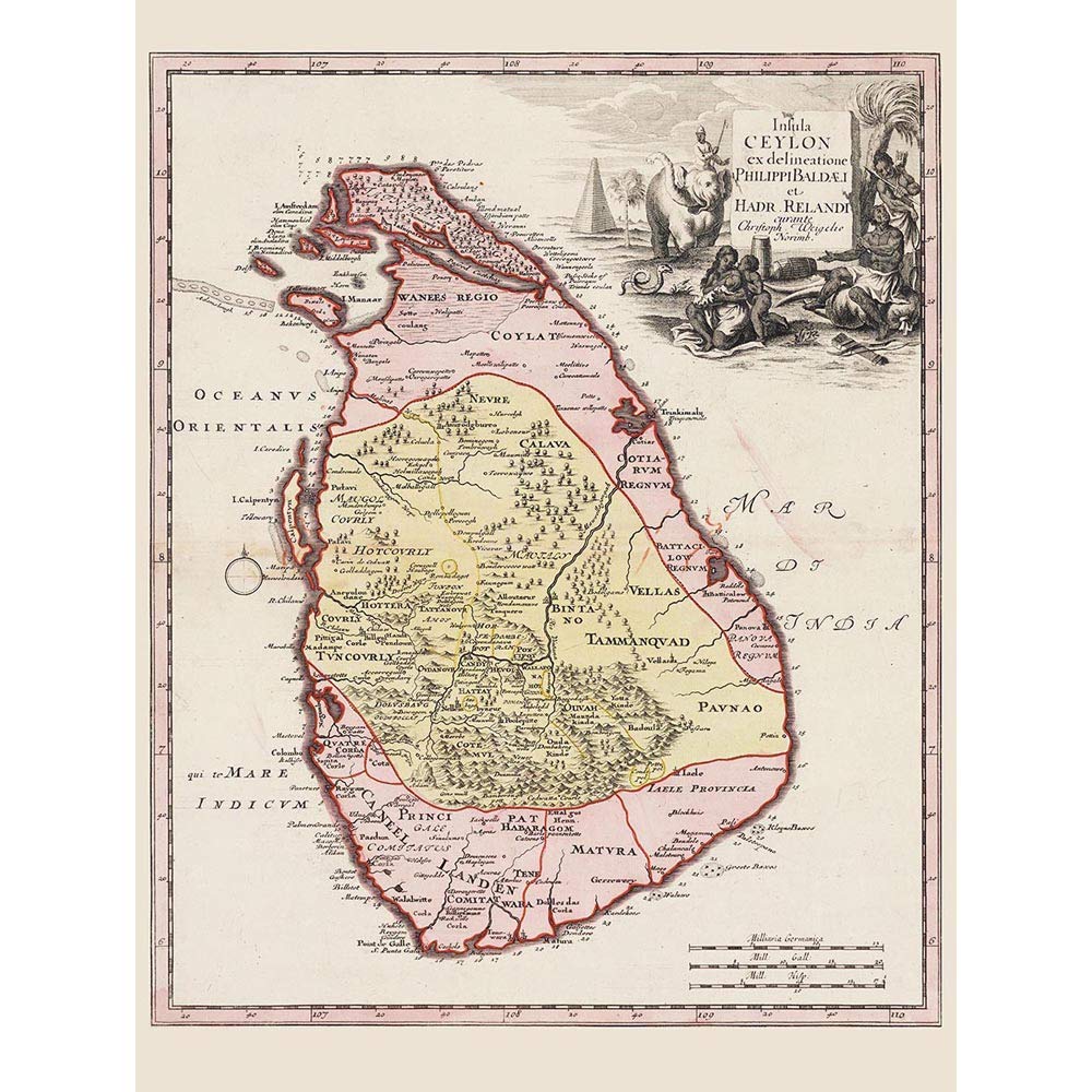 Wee Blue Coo Unframed Paper Balda Relandi Map Ceylon Sri Lanka Only Art Print Poster Wall Decor 12X16 Inch