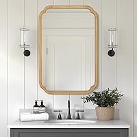 WallBeyond 24x36 Arched Rounded Corner Wall Mirror, Light Wood Grain Frame - Modern Farmhouse Decor for Entryway, Bedroom, Living Room