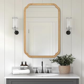 WallBeyond 24x36 Arched Rounded Corner Wall Mirror, Light Wood Grain Frame - Modern Farmhouse Decor for Entryway, Bedroom, Living Room