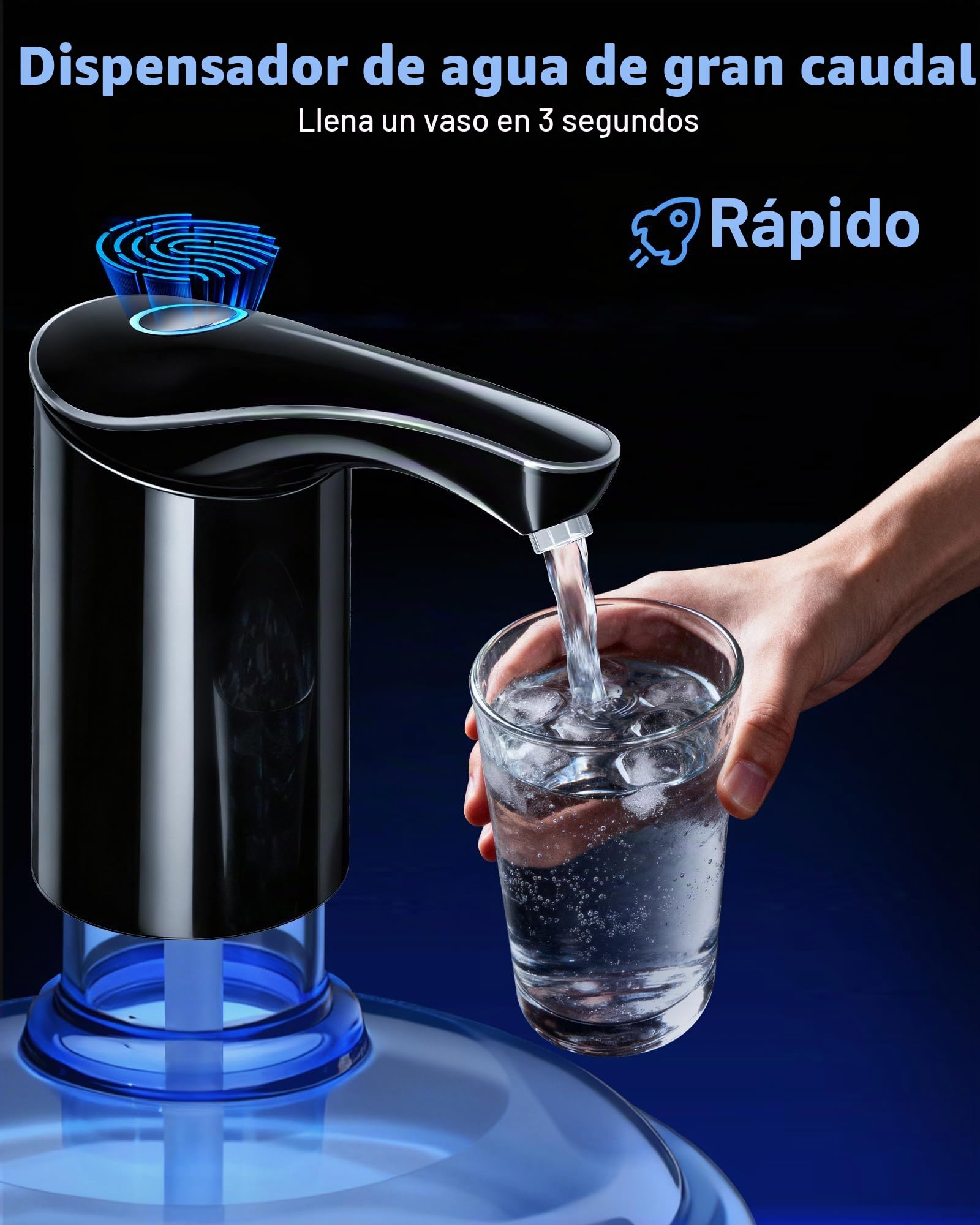 【Salida más alta】Dispensador de agua para jarra de 5 galones, botella eléctrica USB C con bomba de agua silenciosa, bomba automática portátil recargable para casa, oficina, caravana, viajes