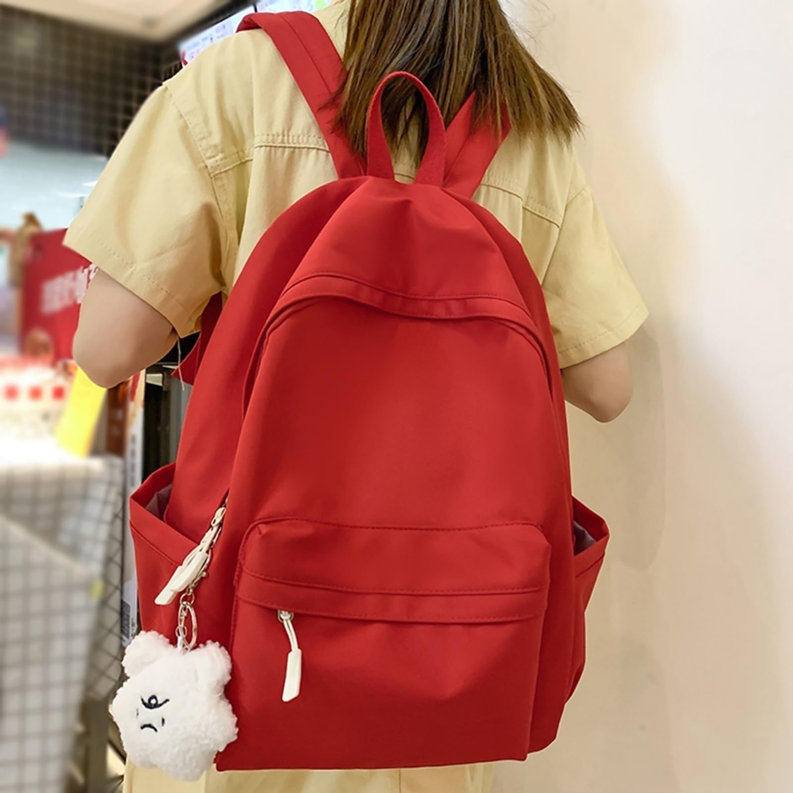 Zaino Carino in Nylon Kawaii, Borsa di Scuola per Laptop Viaggio Moda Studenti Universitari Adolescenti-White