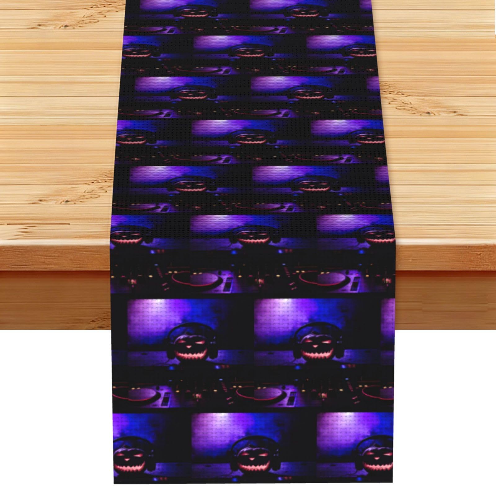 Halloween Pumpkin with Headphones Stylish Printed Table Cloth, Decorative Table Runner 13x72in for Home, Party and Banquet Home Decor