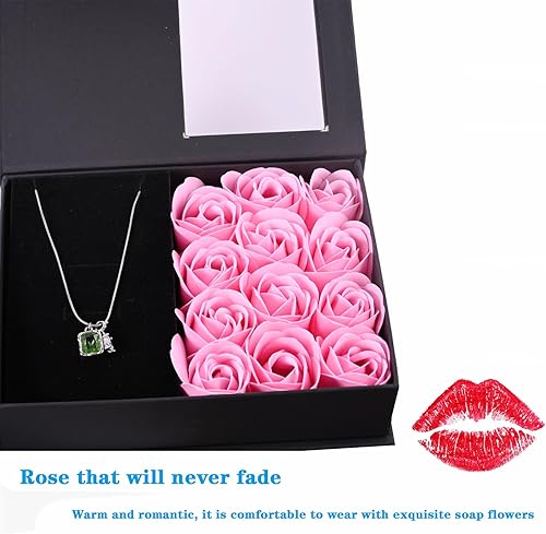 Miniatura 9 de Caja de regalo de joyería con tapas, caja de regalo para mujer, romántica rosa preservada de San Valentín, caja de embalaje con 12 rosas para el día