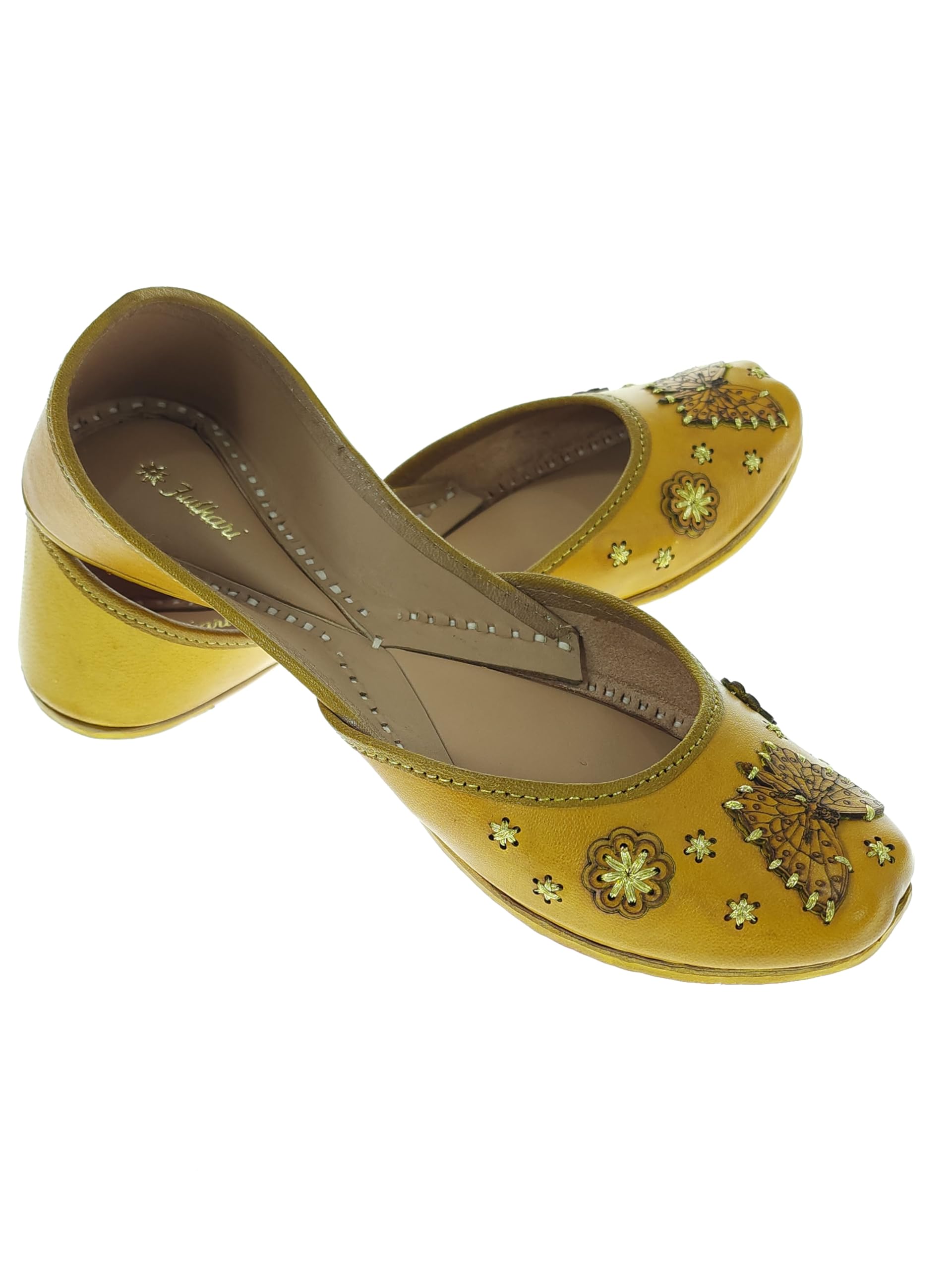 fulkari Women's 3D Butterfly Gold Zarriwork Genuine Soft Leather Jutis | Bite and Pinch Free Juttis | Punjabi Jutti | Girl's Office Flat Ladies Mojari | dailywear Ethnic Juti |-picture-47
