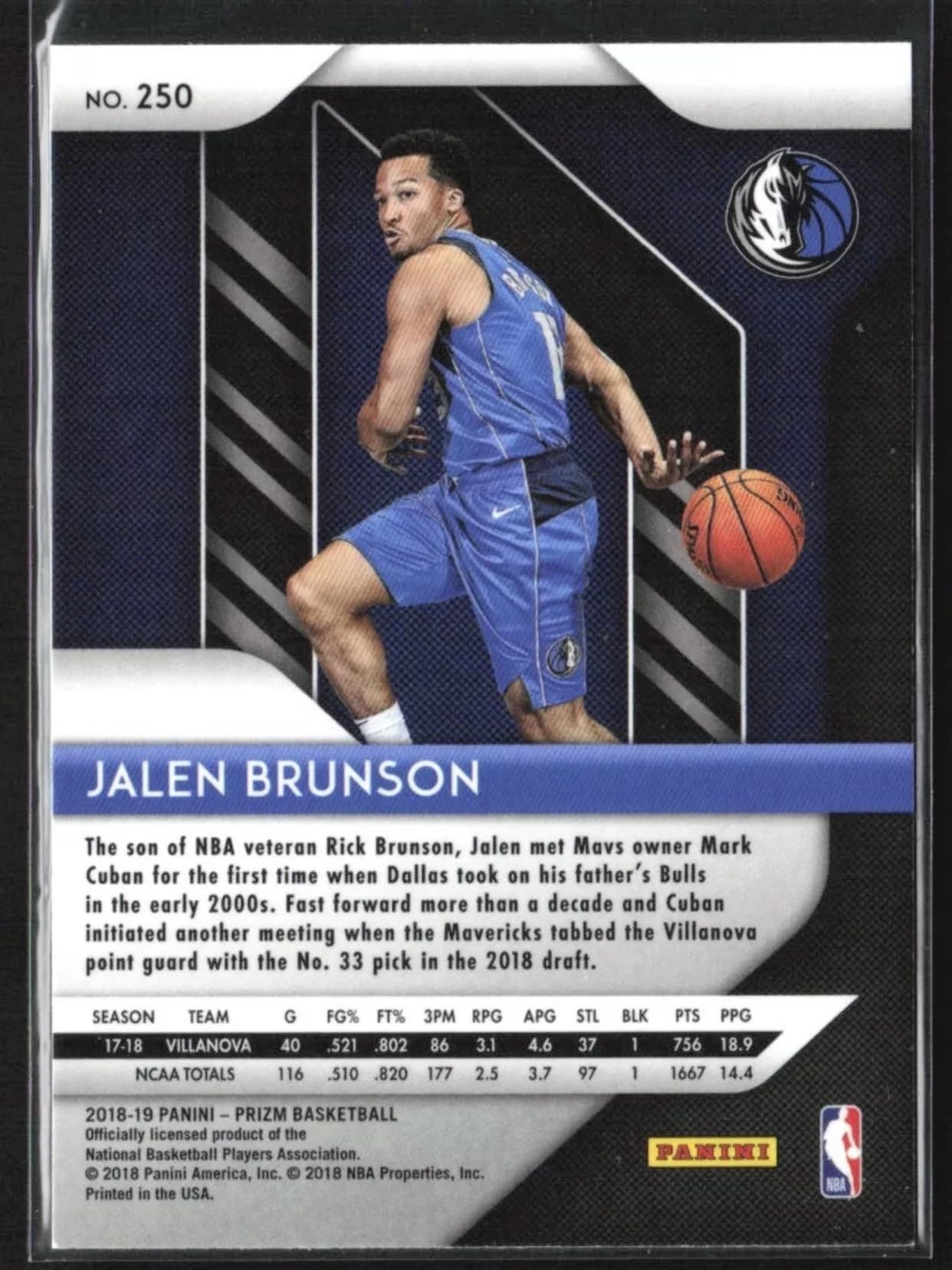 Amazon.com: Jalen Brunson 2018-19 Panini Prizm RC #250 Rookie card 
