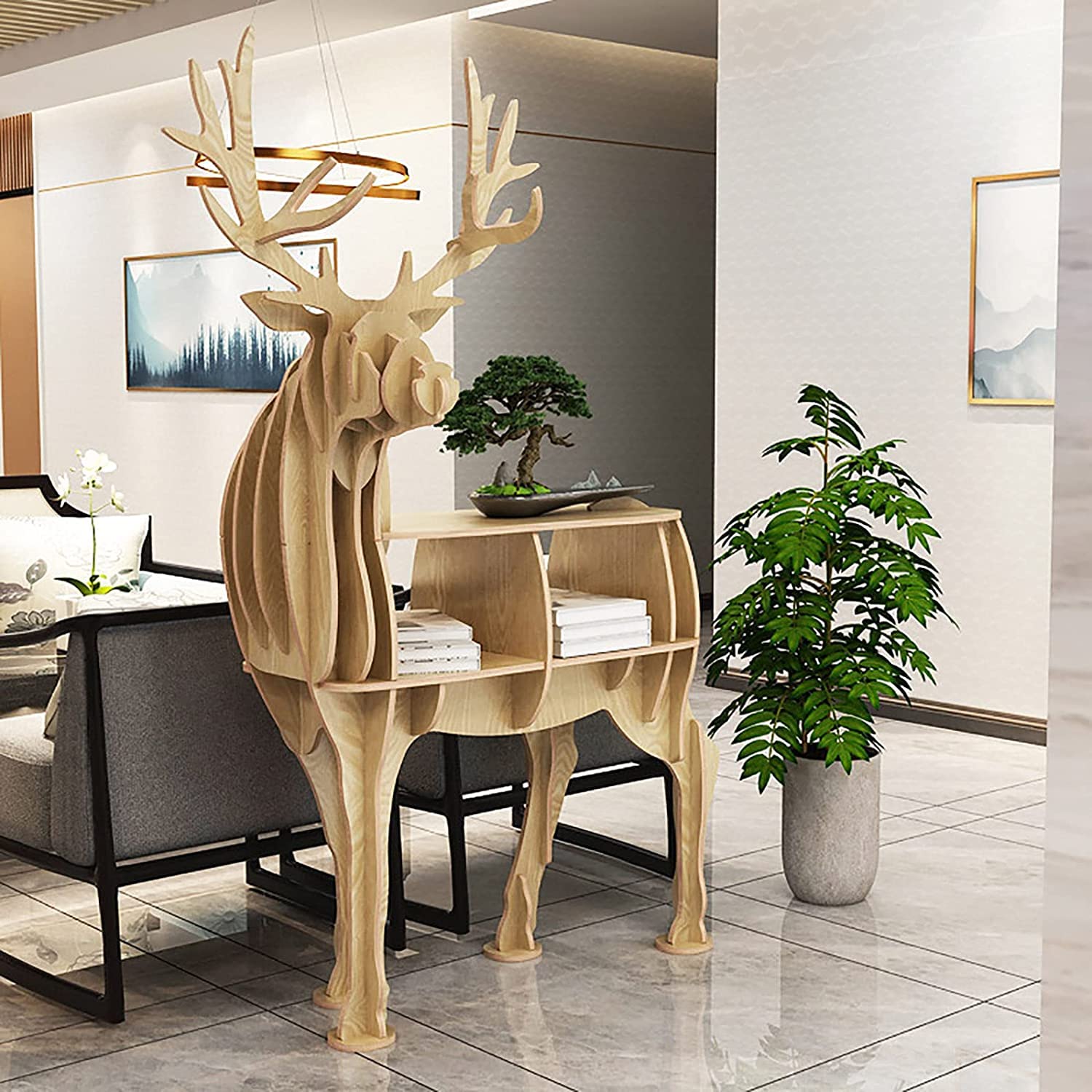 Amazon｜木製の本棚,漫画の鹿の形をしたブック ラック,カラフルな本棚