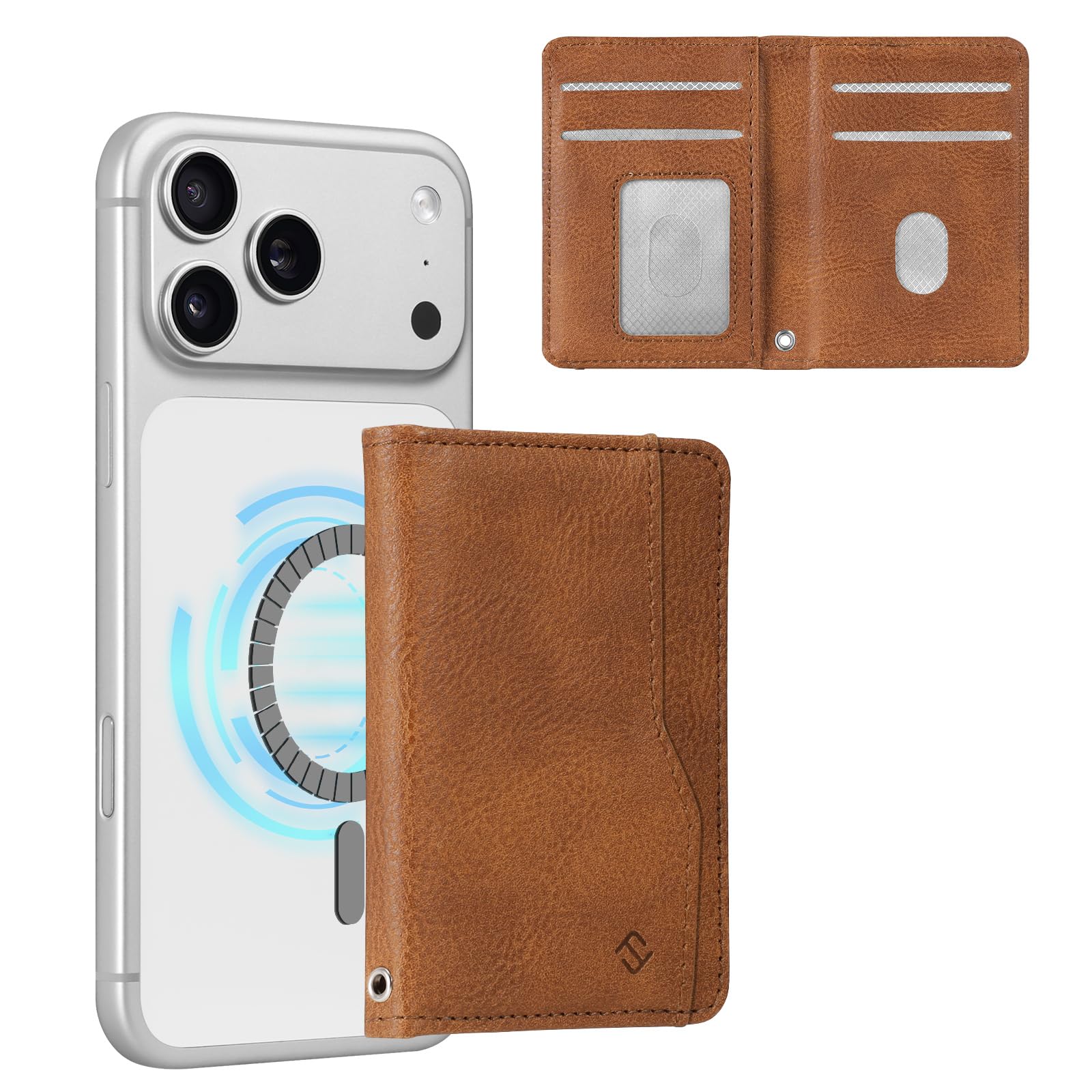 CASEBOT für MagSafe Wallet mit starkem Magnet & RFID-Schutz, schlanke Kartenhalterung aus PU-Leder für iPhone 17/16/15/14/13/12 Pro/Max/Plus, abnehmbares Klappetui für Damen und Herren, Braun