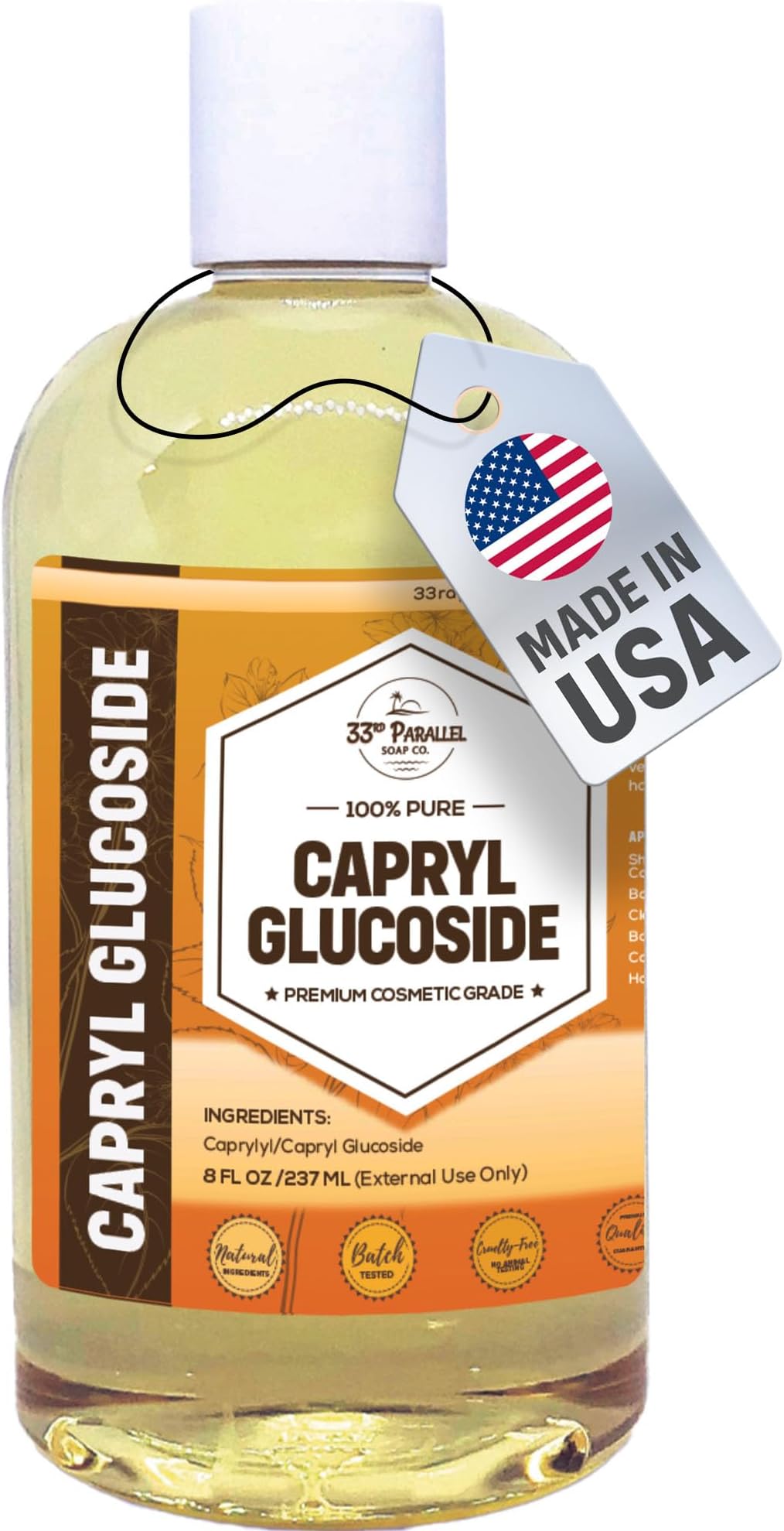 Capryl Glucoside Liquid Surfactant (8 oz) Plant Derived - DIY Skin Care - Facial Cleansers, Body Washes, Shower Gels, Foaming, Body Soap, Shampoos, Baby Products | 8 OUNCES