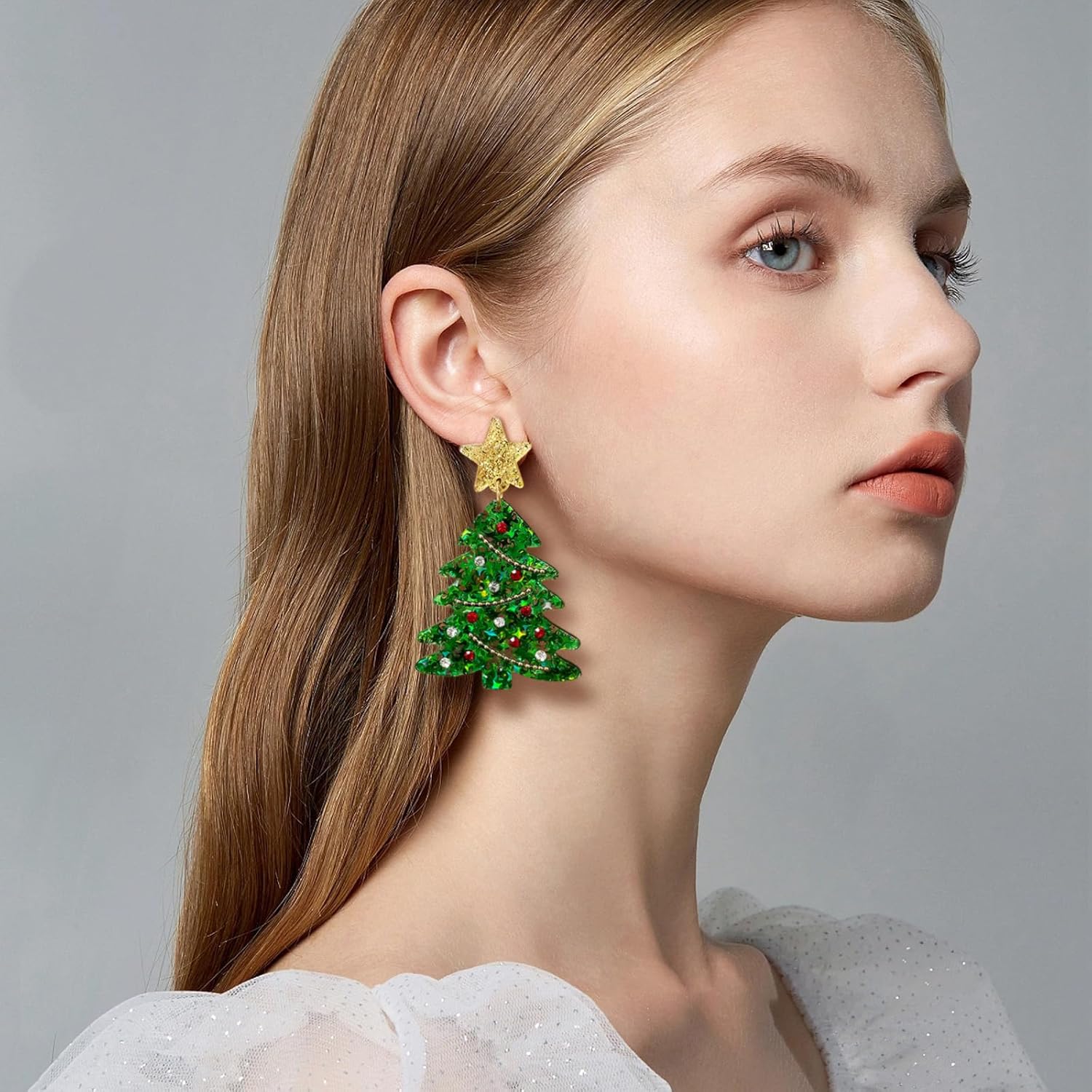 Christmas Tree Shape Earrings for Women Holiday Earrings Tree Star Earrings Drop Dangle Earring Party Statement Jewelry - Image 3