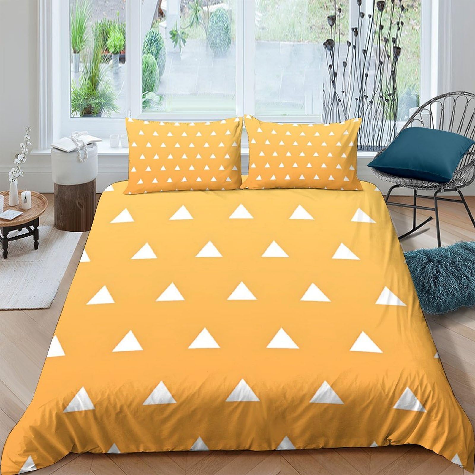 Ctjqhvkz Style-2 3D Printed Yellow Triangle Fitted Sheet Microfiber Soft Breathable Polka Dot Mattress Cover For Bedroom Decor Single（135X200cm）