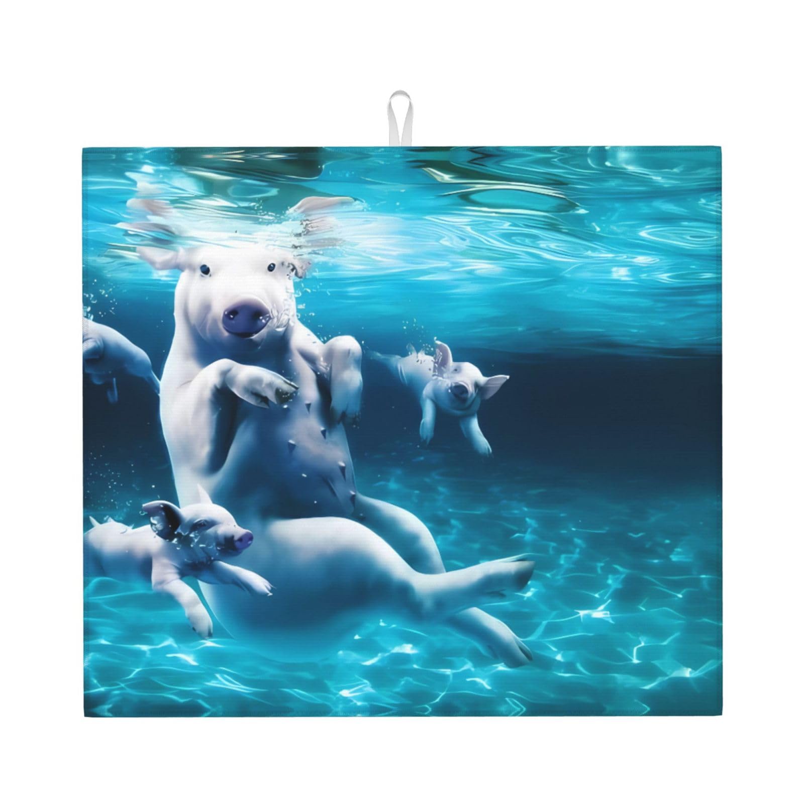 HJFCZH Swimming Pigs Prints Kitchen Drying Mat – Absorbent Microfiber Throw for Dishes, Non-Slip Counter Cover, Quick-Drying Layer with Fade-Resistant Print