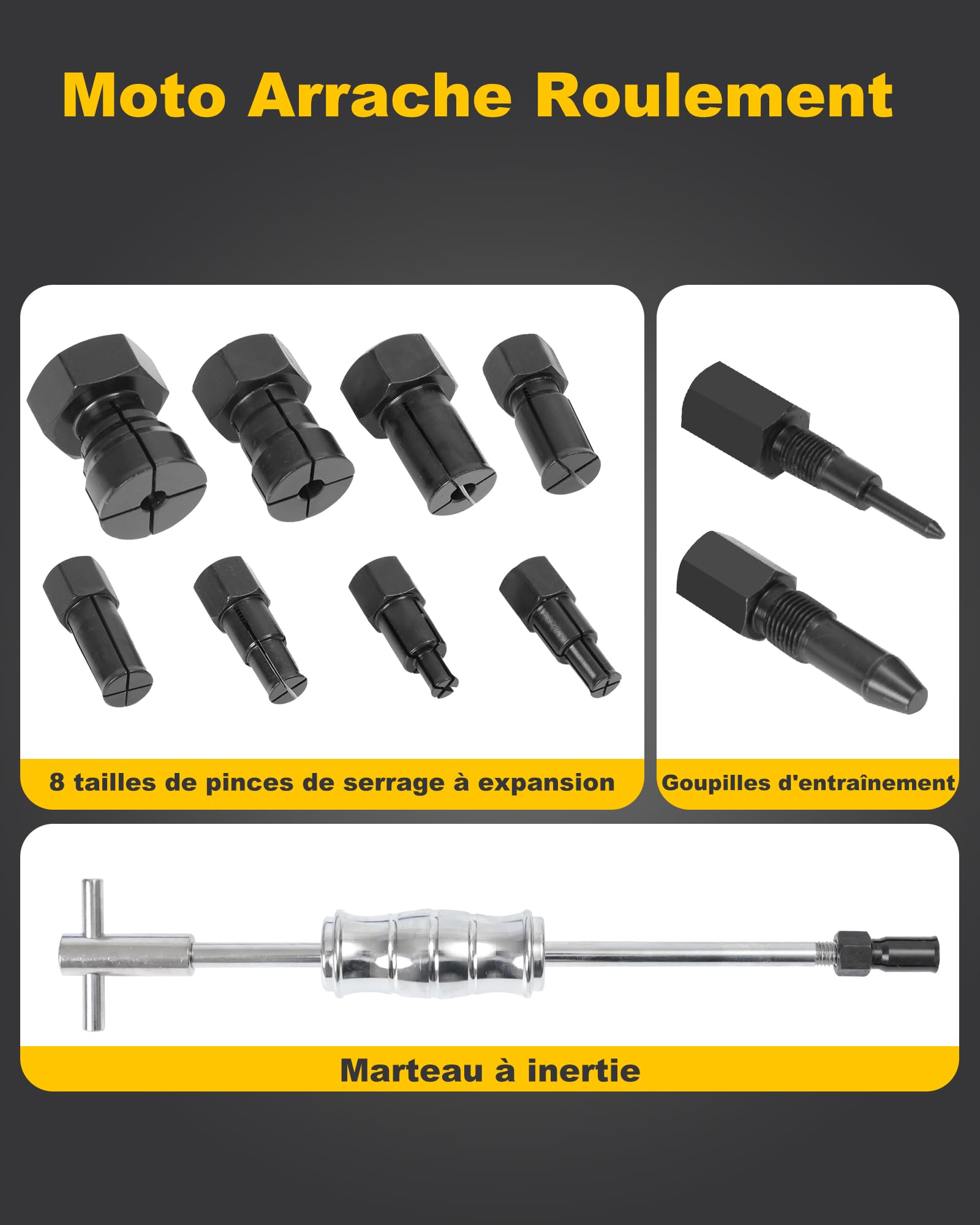 XSTARYE12pcs Velo Extracteur de Roulement Interieur avec Marteau Coulissant Trou Borgne Arrache Roulement avec 8 Pince de Serrage à Expansion (8-32mm)