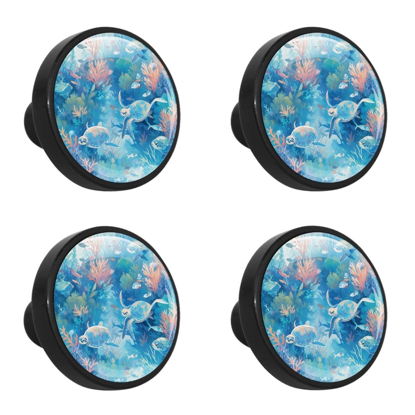 NUEAHEDN 4 PCS Ocean Turtle Cabinet Knobs, Bathroom Drawer Pulls Handles, Round Dresser Knobs Door Knobs for Kitchen Cupboard Nursery Wardrobes