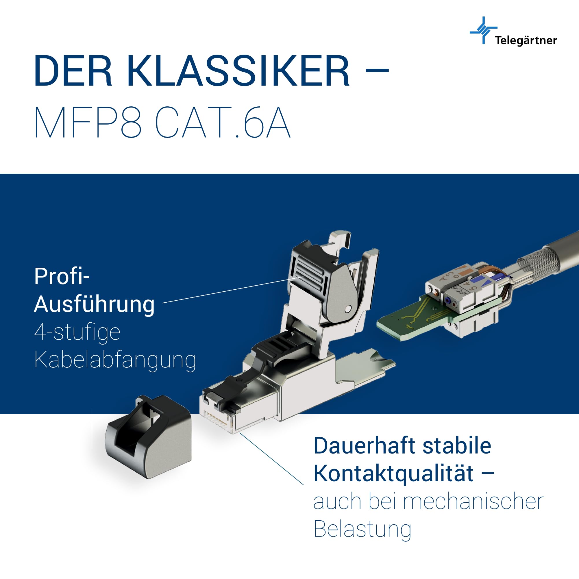 TELEGARTNER 12 Stück Feldkonfektionierbarer RJ45-Steckverbinder MFP8 Cat.6A, geschirmt, Vierkammer-Adermanager, Farbcodierung T568B, konfektionierbar vor Ort, IP20