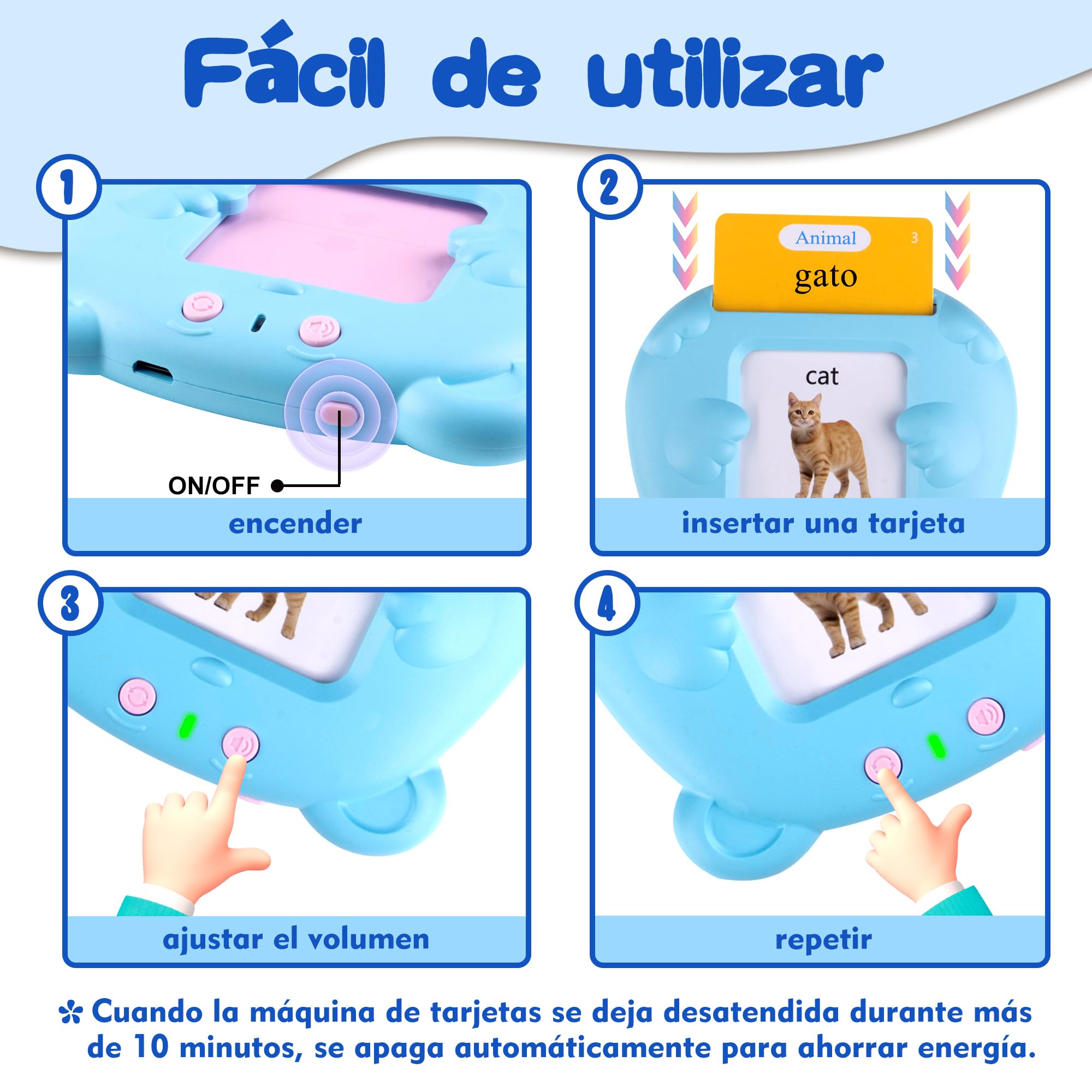 510 Cartes Flash parlantes pour Enfants Bleu