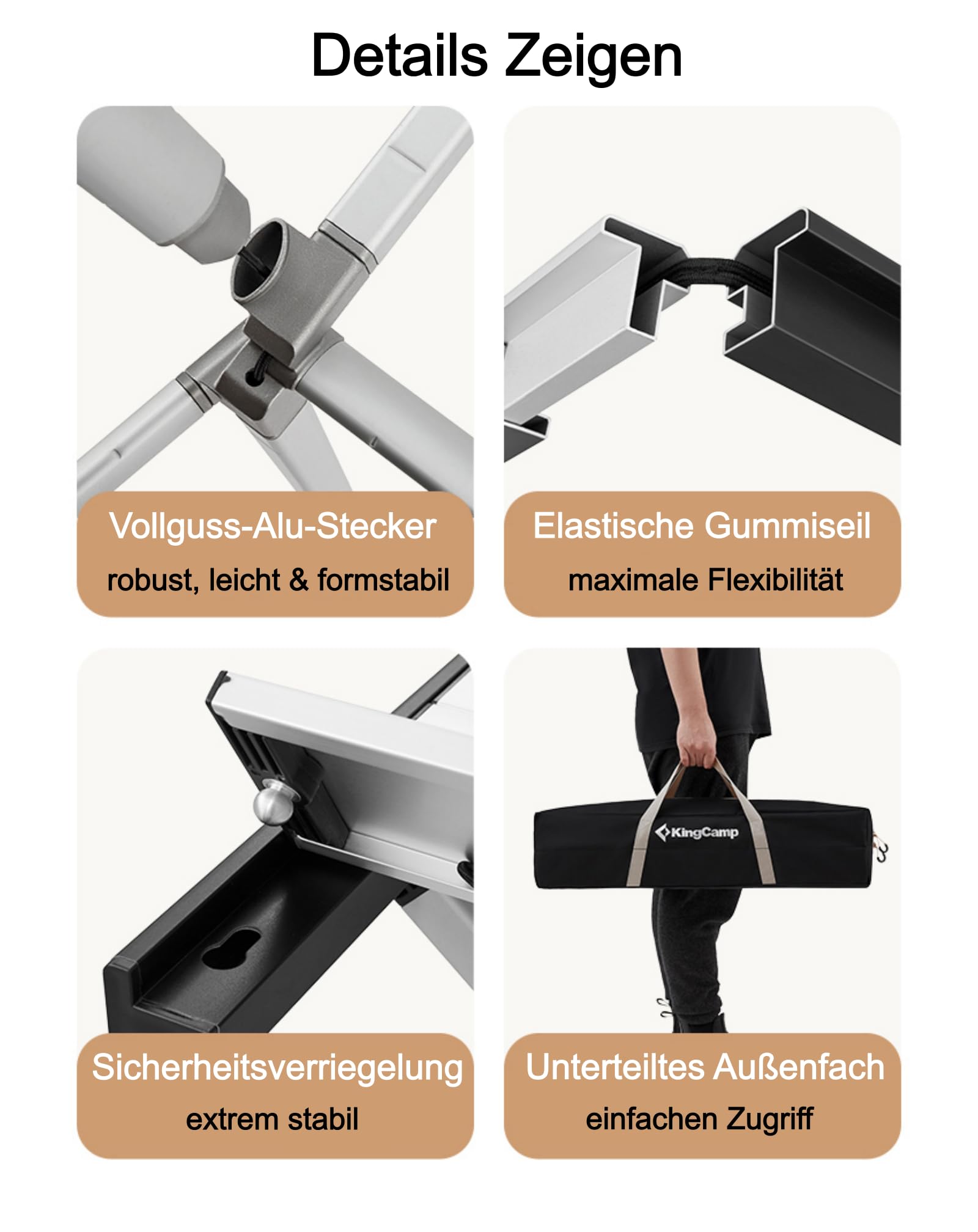 KingCamp Aluminium Campingtisch Klapptisch Couchtisch Gartentisch Tisch Leicht für 4-6 Personen