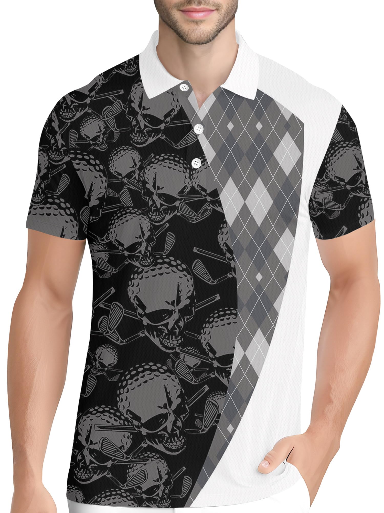 PAGYMO Funny Golf Shirts for Men Crazy Print Moisture Wicking Performance Short Sleeve Athletic Mens Polo Shirt, Aop-polo-16232, Large