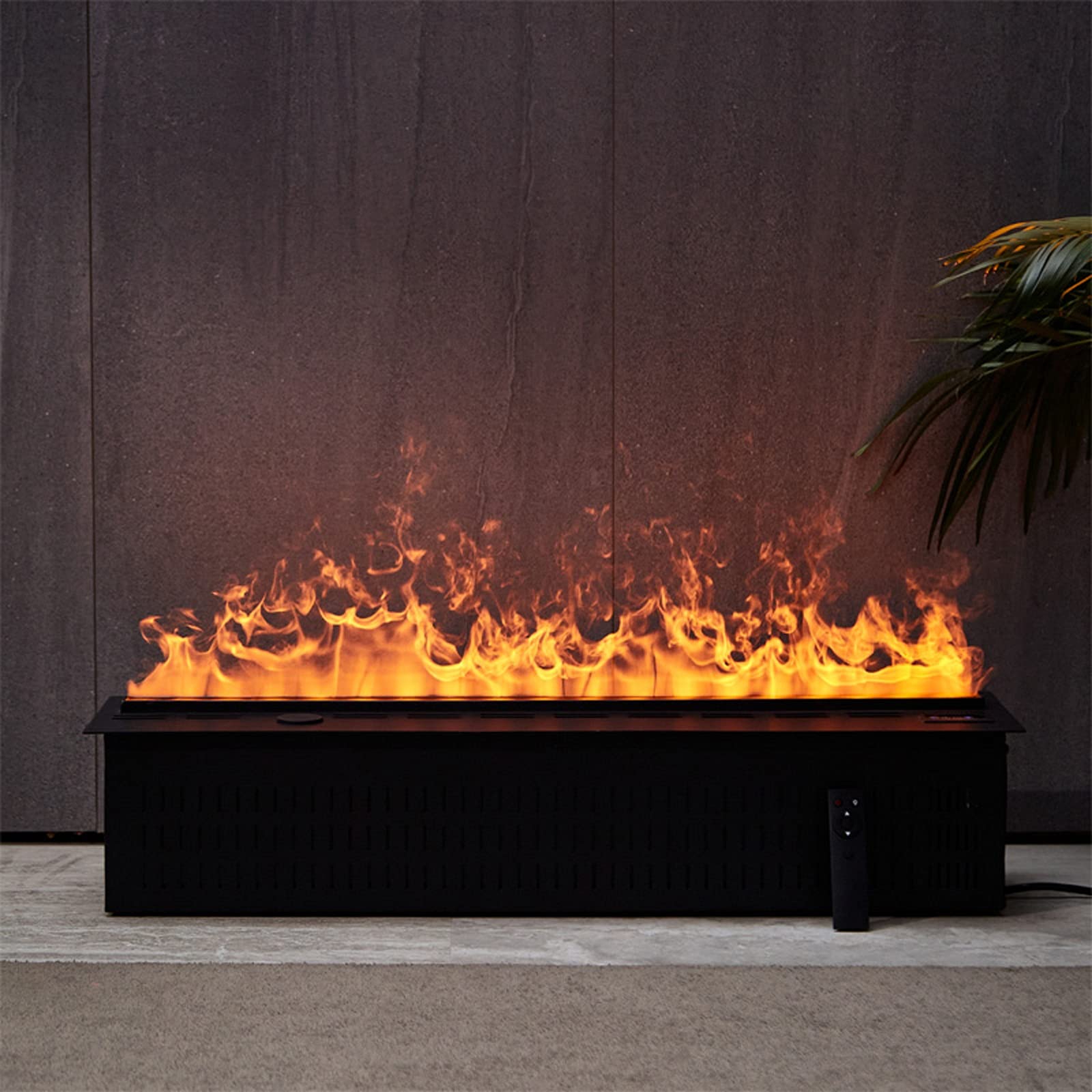 Caminetti elettrici Camino elettrico Pannello ultrasottile da incasso montato □ Camino elettrico con telecomando, Fiamma lunga 3D, L 31.5 "× W 9.4" × H 7.9 "(Matte Nero) Buono per l'inverno