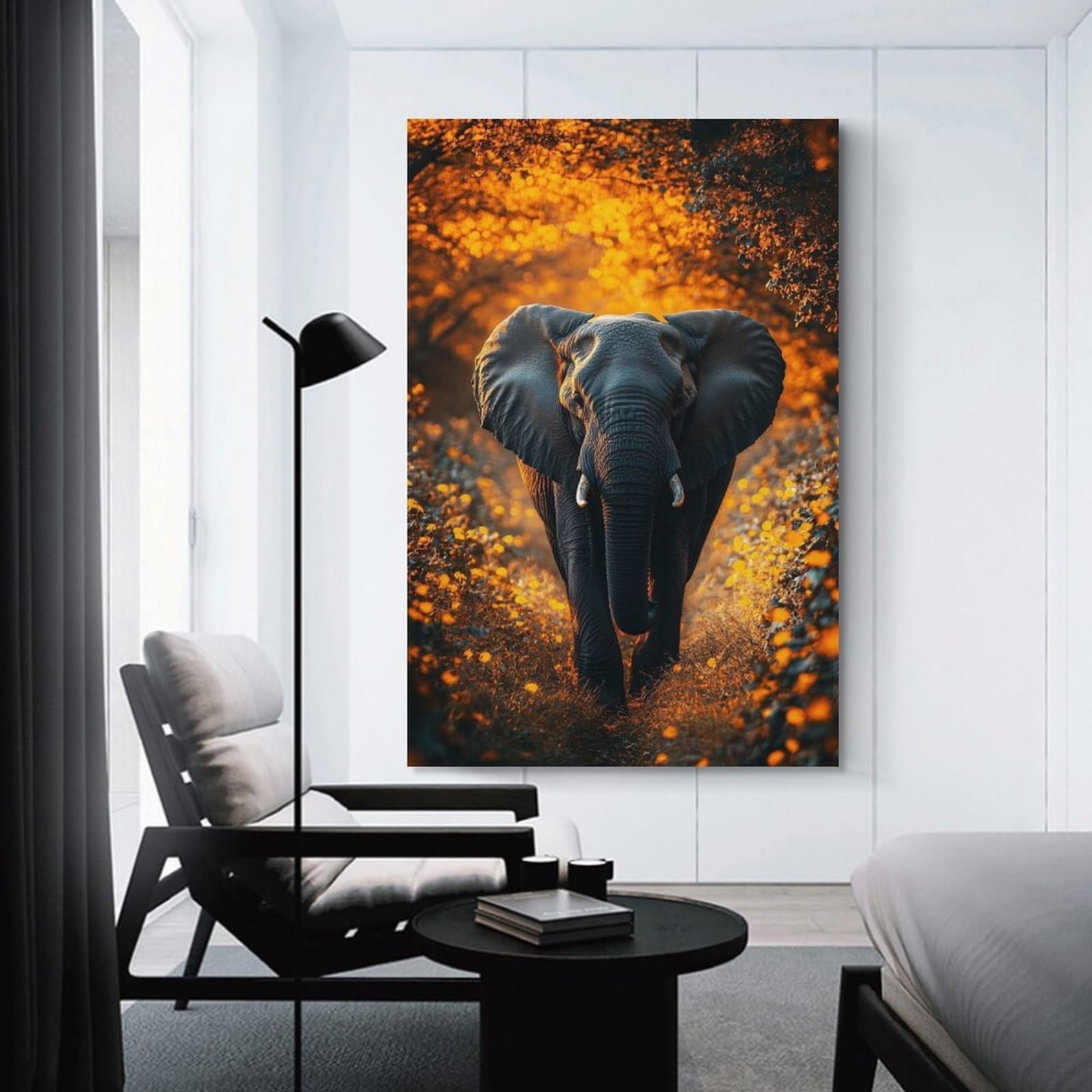 Junmoney Unframe-Style-2 Elephant Walking Through Golden Field Hanging Wall Art, 12X18inch(30X45cm), For Bedroom Decor, Cosy Corners Or Studios, An Easy Wall Refresh For Bedrooms