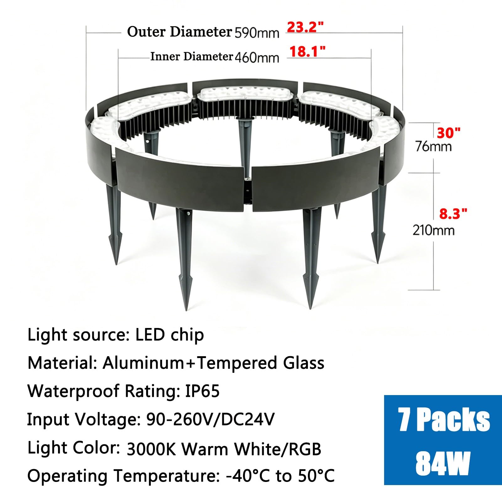 Luz De Anillo De Árbol LED De 24 V CC Con Transformador, Iluminación De Árboles Al Aire Libre A Prueba De Agua IP65, Foco De Bajo Voltaje Para Luz De Paisaje(Cool White,7 lights)