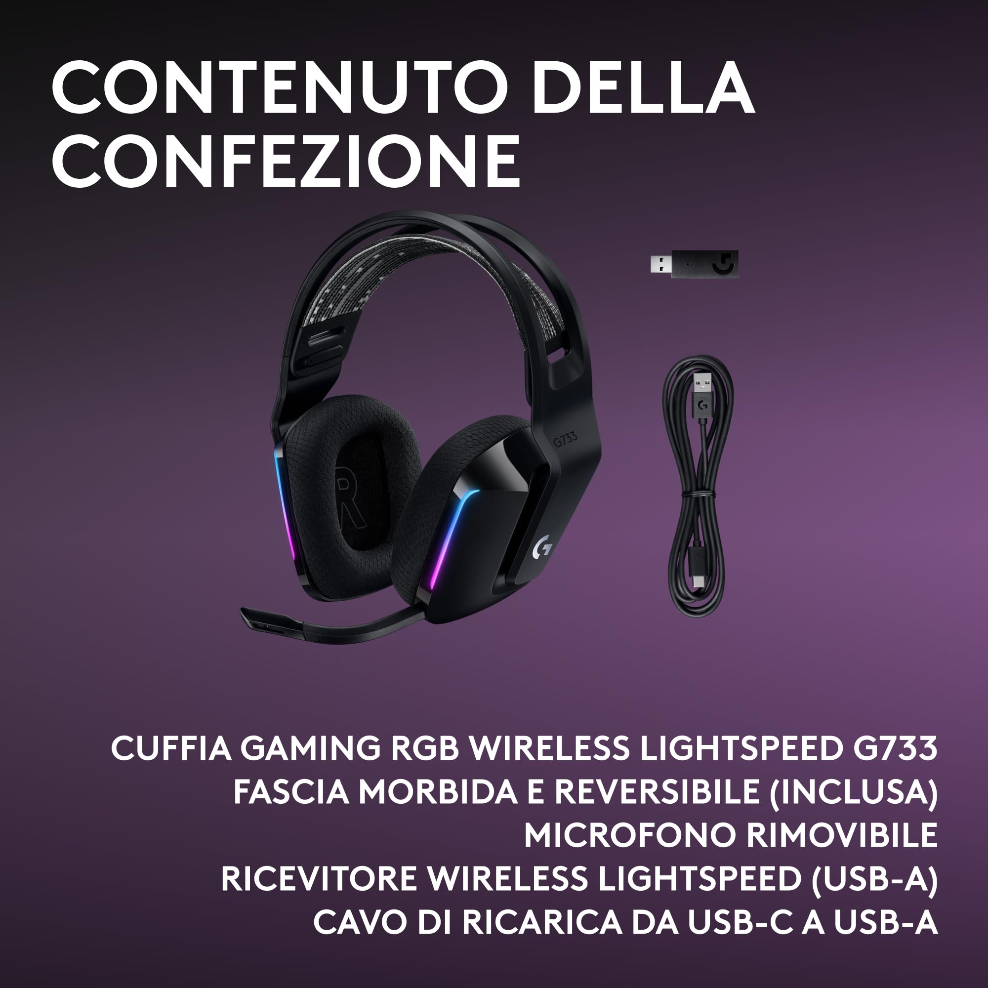 Logitech G Logitech G733 LIGHTSPEED Cuffia wireless con microfono gaming — immagine 14 di 16