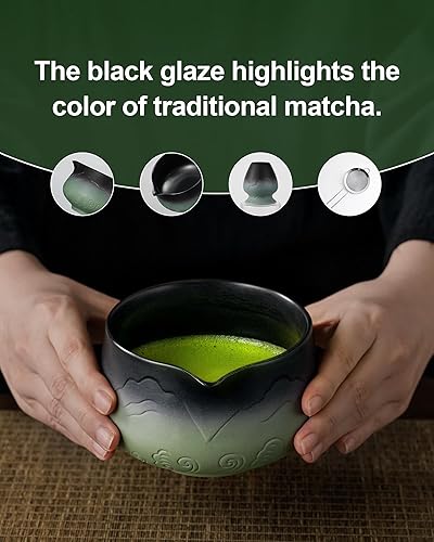 Miniatura 2 de ZENS Juego de batidor de matcha, juego de matcha de 15 onzas con cuenco y batidor de bambú, tamiz, cuchara, (soporte Chasen) - Toalla de té, kit de