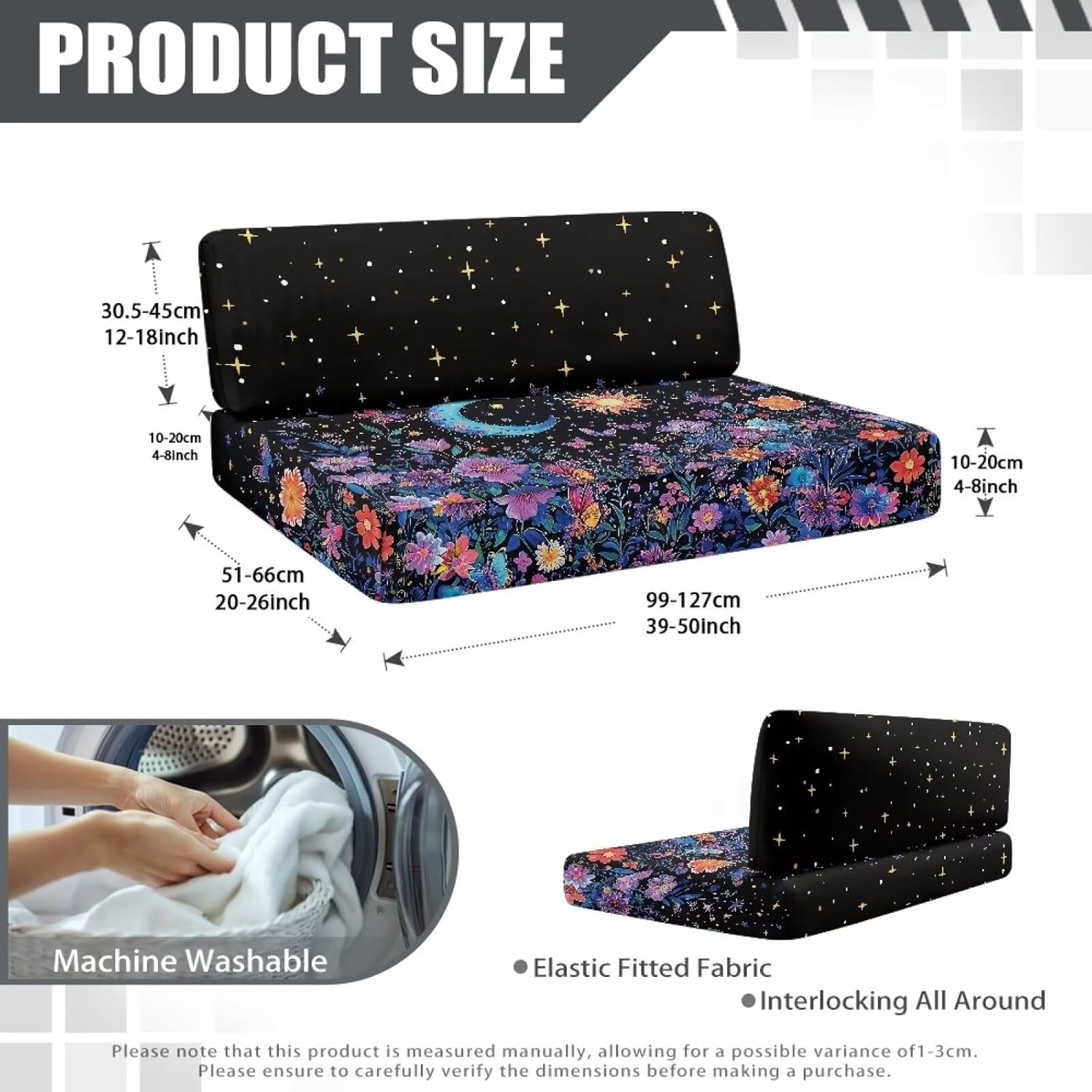 Stretch Loveseat Sofa Cover Slipcover, Moon Floral Couch Covers for 2 Cushion Couch Sofa - Furniture Protector Sofa Cushions with Elastic Bottom for Camper Rv Accessories