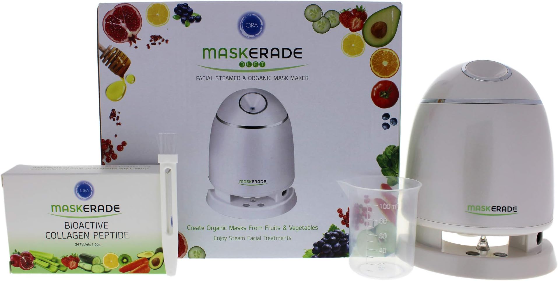 Ora Maskerade Duet Facial Steamer & Organic Mask Maker - White