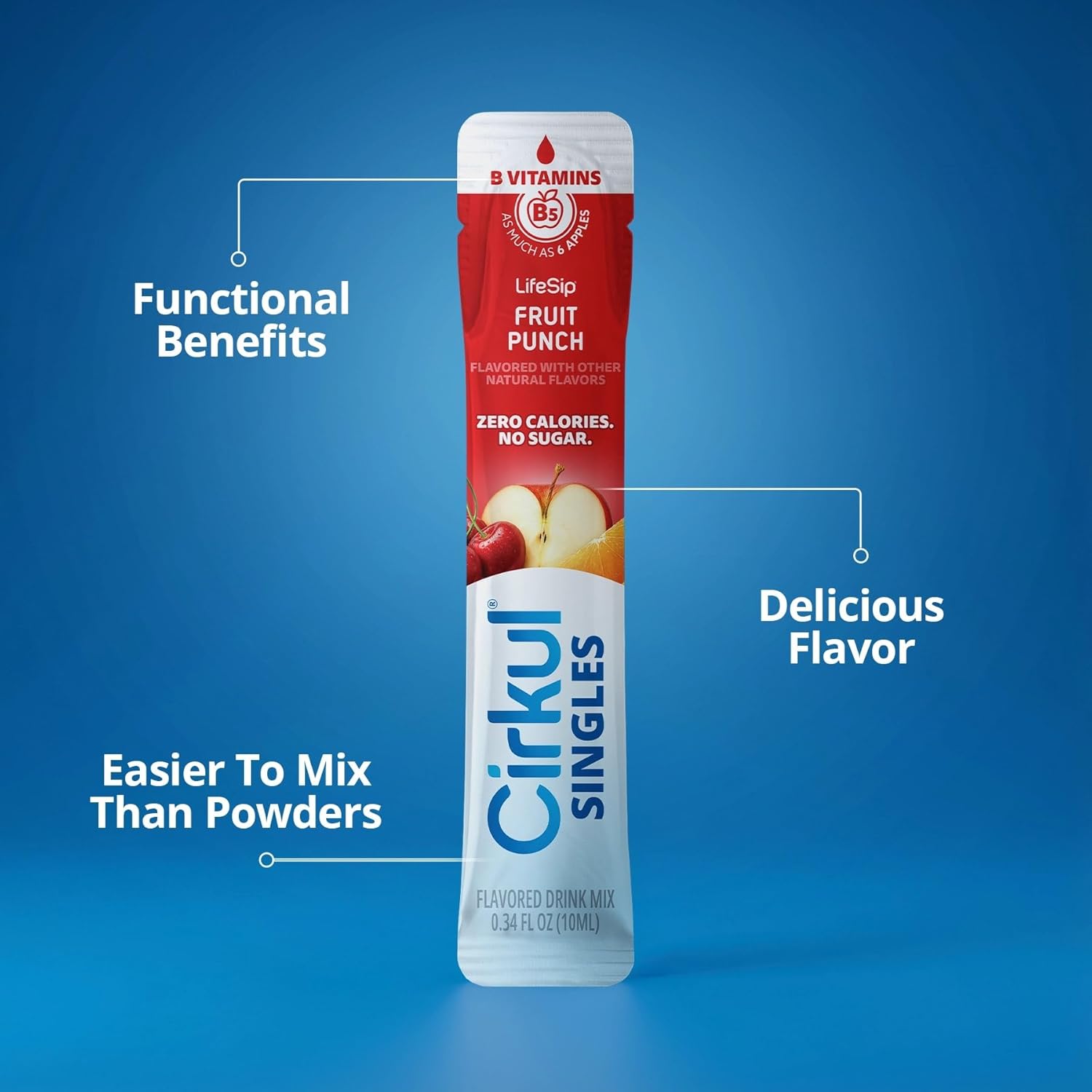 Cirkul LifeSip® Sugar Free Water Flavoring Clear Liquid Packets (24 Pack) - Fruit Punch, Strawberry Kiwi, Apple, Watermelon. No Sugar, Zero Calorie Drink Mix with B Vitamins, No Artificial Colors